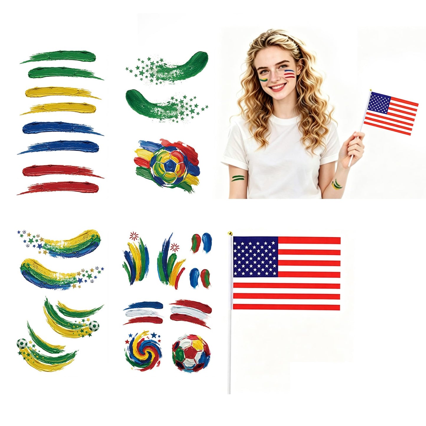 2026 World Cup Patriotic Face Stickers, Game Day Waterproof Face Tattoos with USA Flag Decorations, Skin-Safe for Sports Events, National Holidays & Festivals (USA)