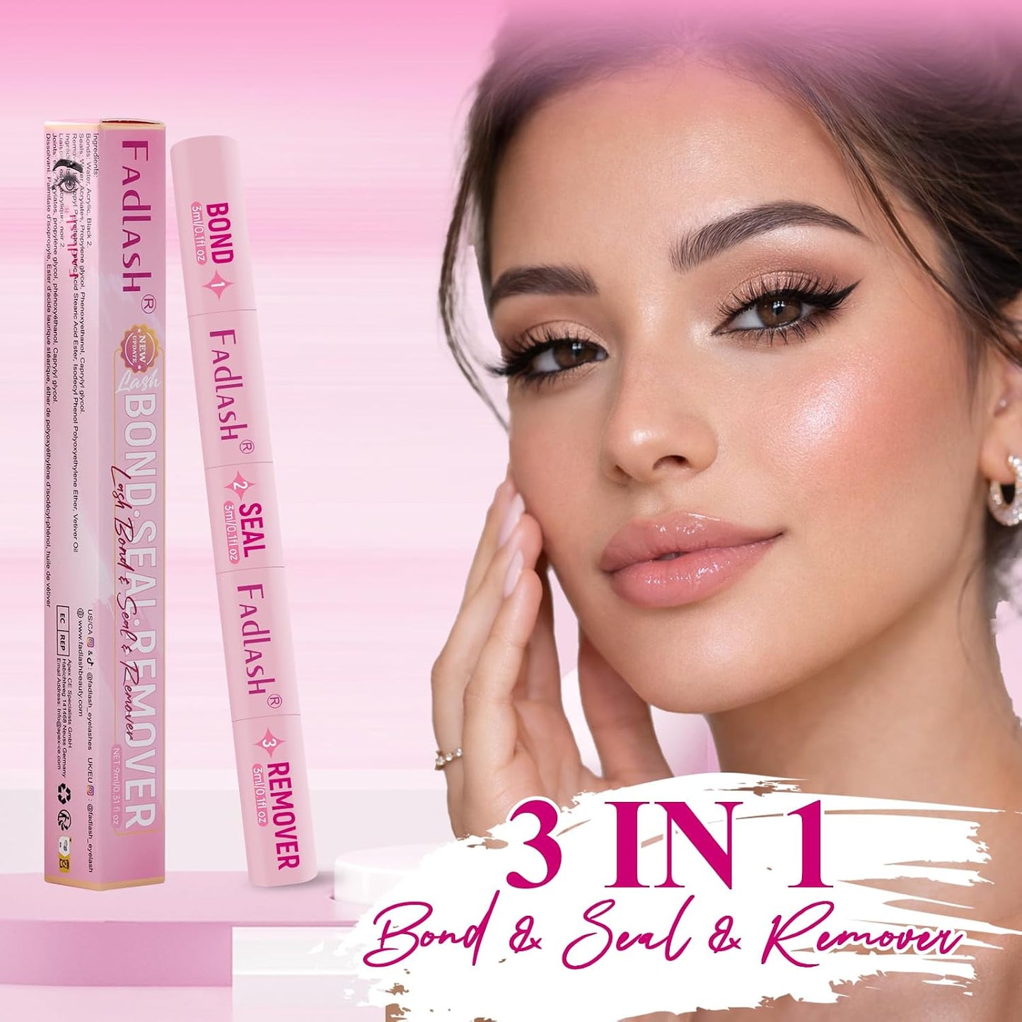 FADLASH 3 in 1 Lash Bond & Seal Remover Set - Gentle Formula for Cluster Lashes | 72-Hour Hold
