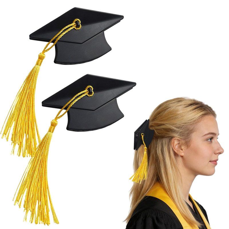 Graduation Cap Hair Claw Clip - Stylish Mini Headband with Gold Tassel | Perfect for Women & Girls (Black)