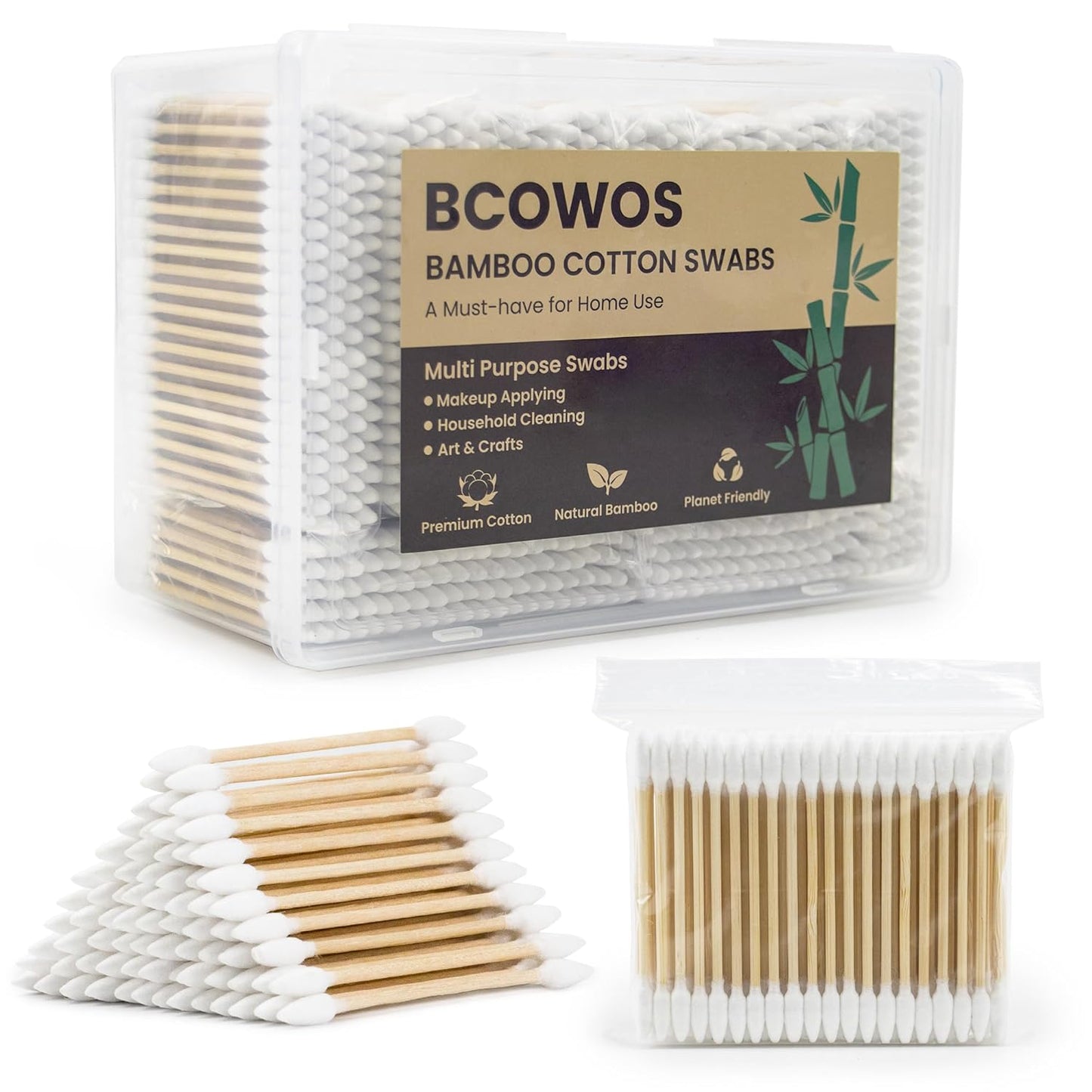 Pointed Cotton Swabs - 600 Count Double Precision Tips | Bamboo Sticks for Makeup, Nail Care & Crafts