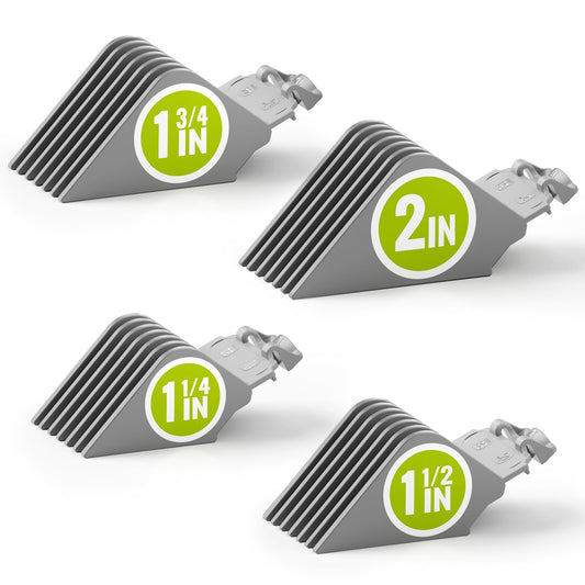 Clipper Guards 1.25", 1.5", 1.75", 2" Compatible with Most Wahl Clippers, 2nd Gen Extra Long Professional Hair Clipper Combs Guides 10 12 14 16, Gray
