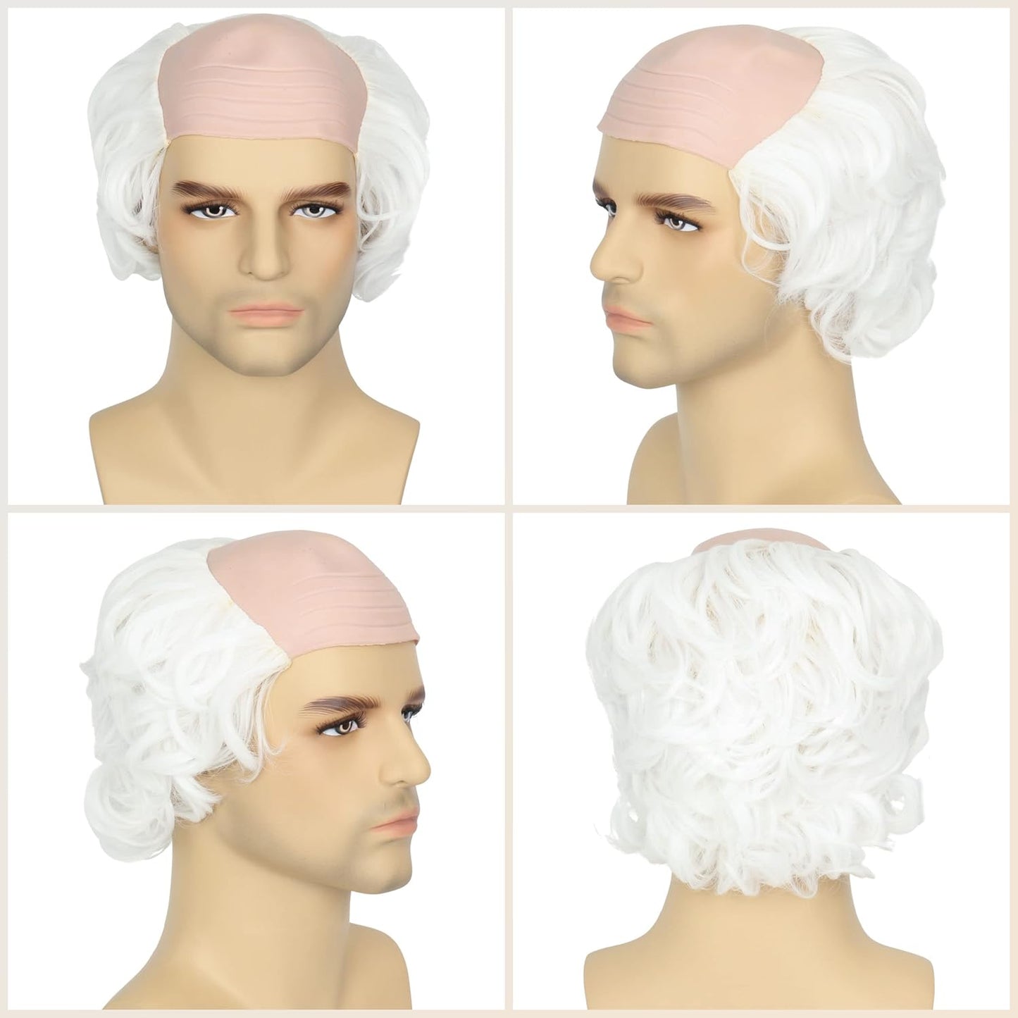 Old Man Wig for Halloween | White Bald Cap with Hair on Sides | Grandpa Cosplay Costume
