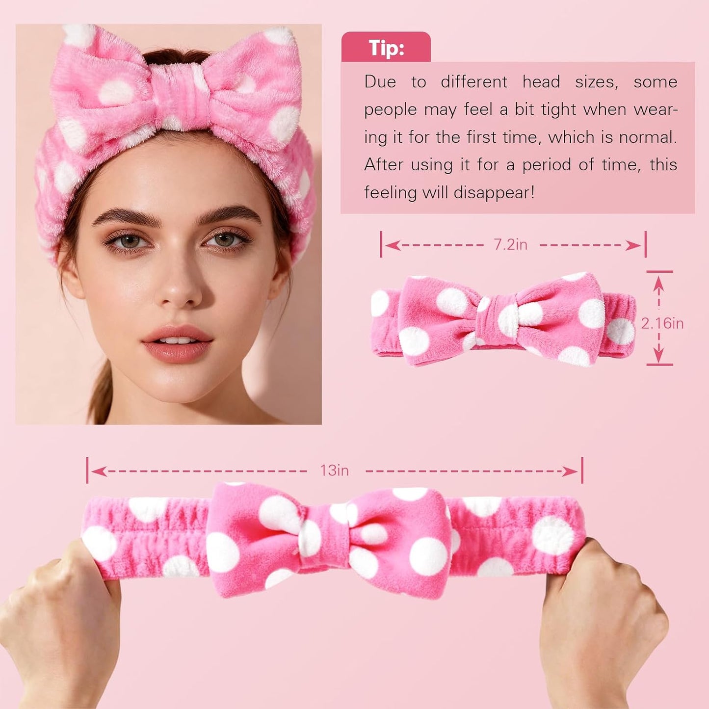 Spa Headband Set - 6 Pcs Furry Face Wash Headbands for Skincare & Makeup | Removable Bow Design