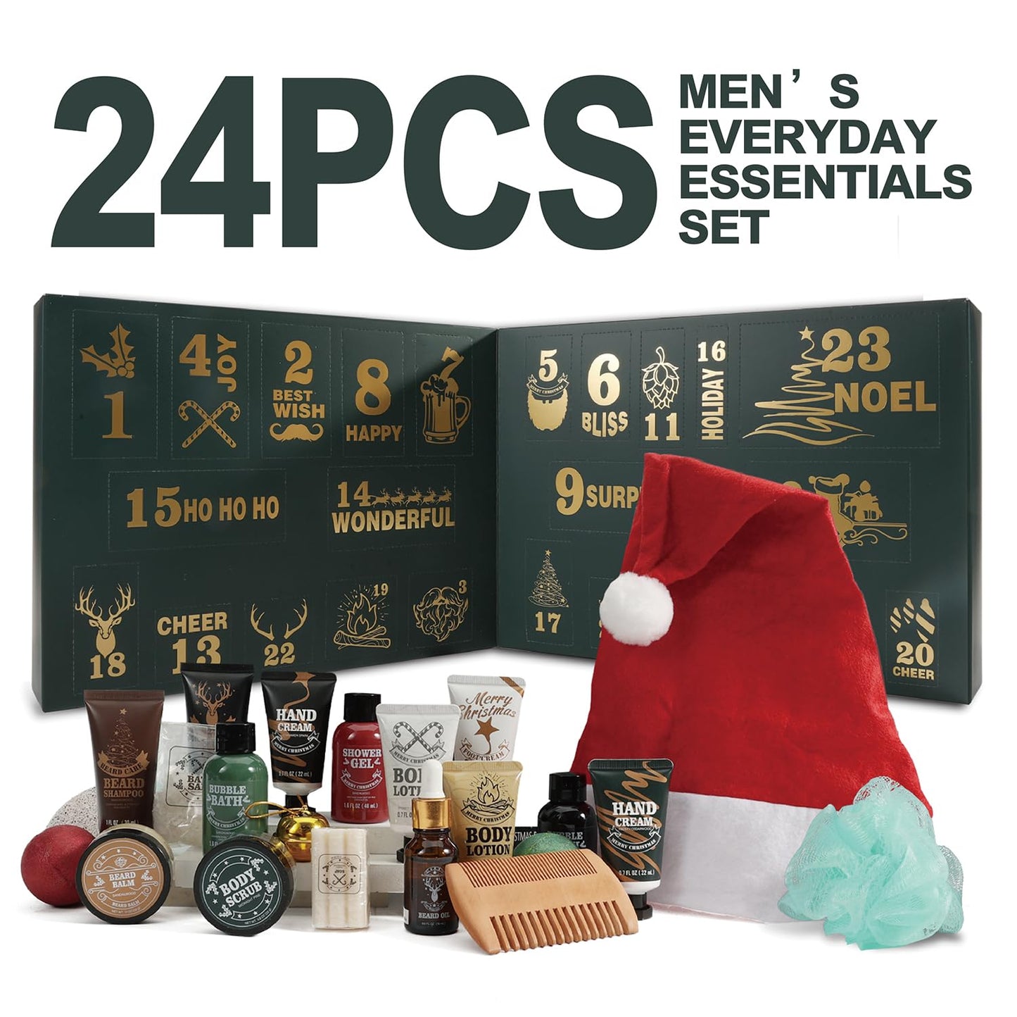 Rinse&Robust Mens Christmas Gifts 2025 Advent Calendar 24PCS Beauty Advent Calendar for Men Christmas Advent Calendars Holiday Gifts 24 Days Countdown Calendar Beard Care Grooming for Men Shower Gels