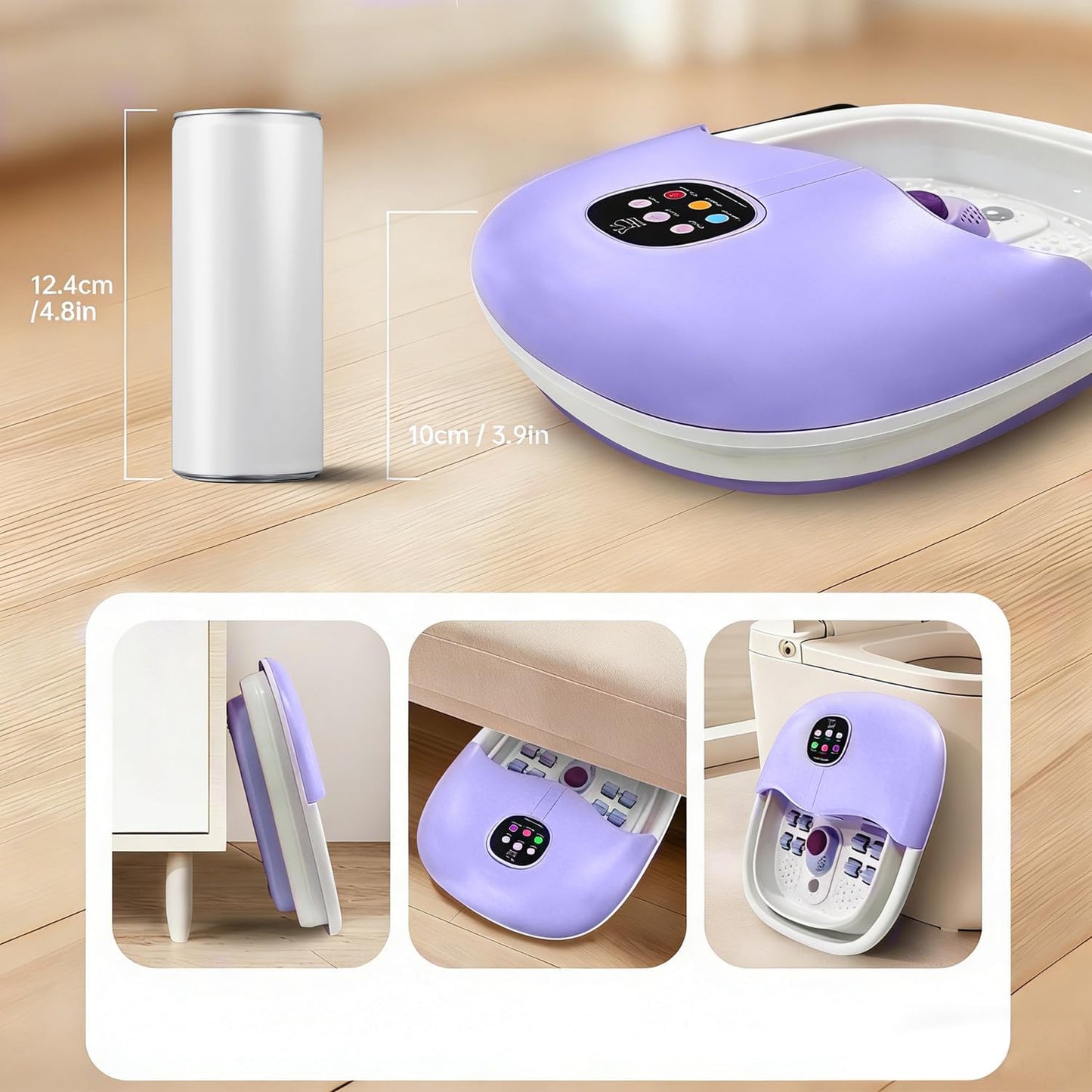 Collapsible Foot Spa Bath Massager - Heated Vibration Massage with Bubbles & Jets | 16oz Tea Tree Oil Foot Soak & Epsom Salt - Purple