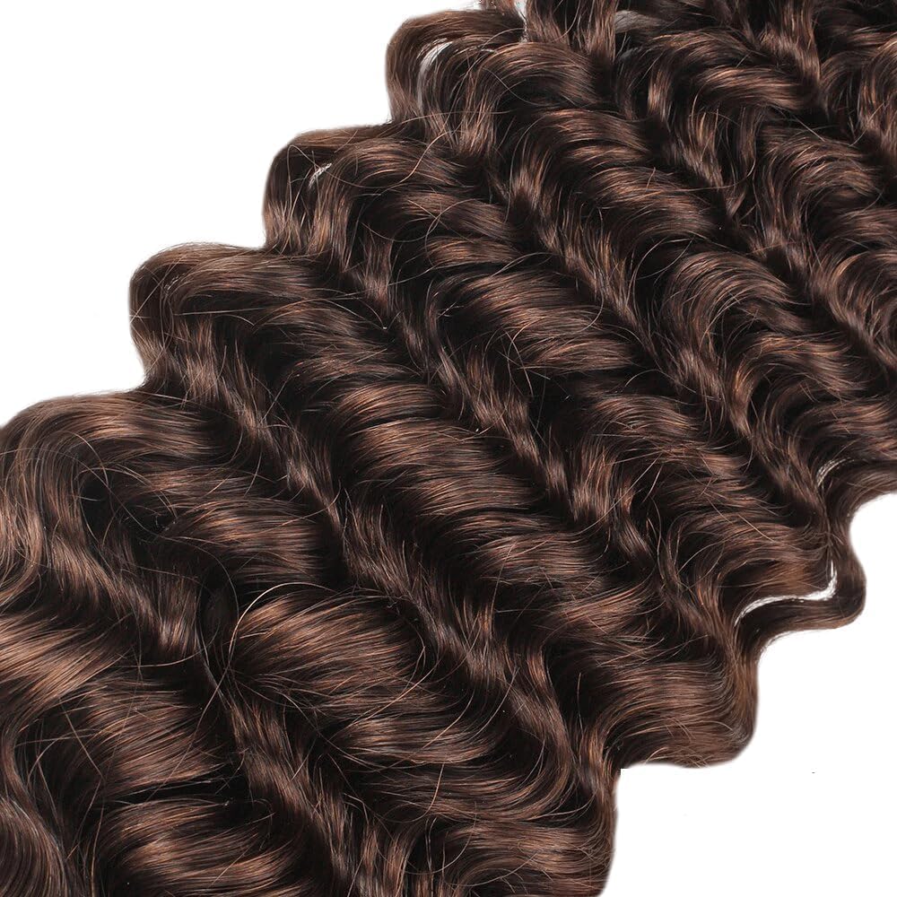 Color #4 Human Hair Bundles Brown Deep Wave Bundles Peruvian Virgin Remy Hair 3 Bundles 26 28 30 Inch Double Weft Dark Brown Hair Weave