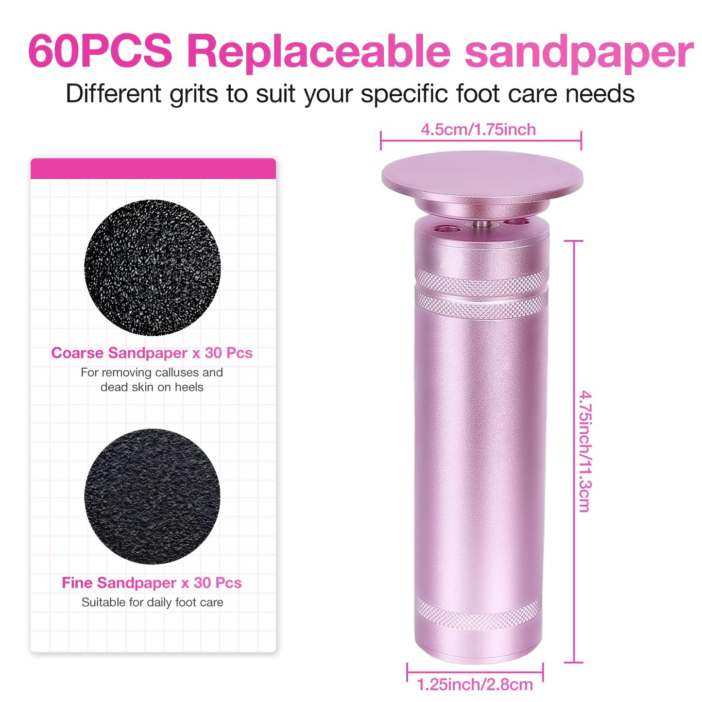 Hocent Upgrade 1200RPM Electric Callus Remover for Feet, Powerful Electric Foot File with 60 Sandpaper Discs, Adjustable Speed, Plug-in Pedicure Tool for Cracked Heels & Dead Skin, Pink