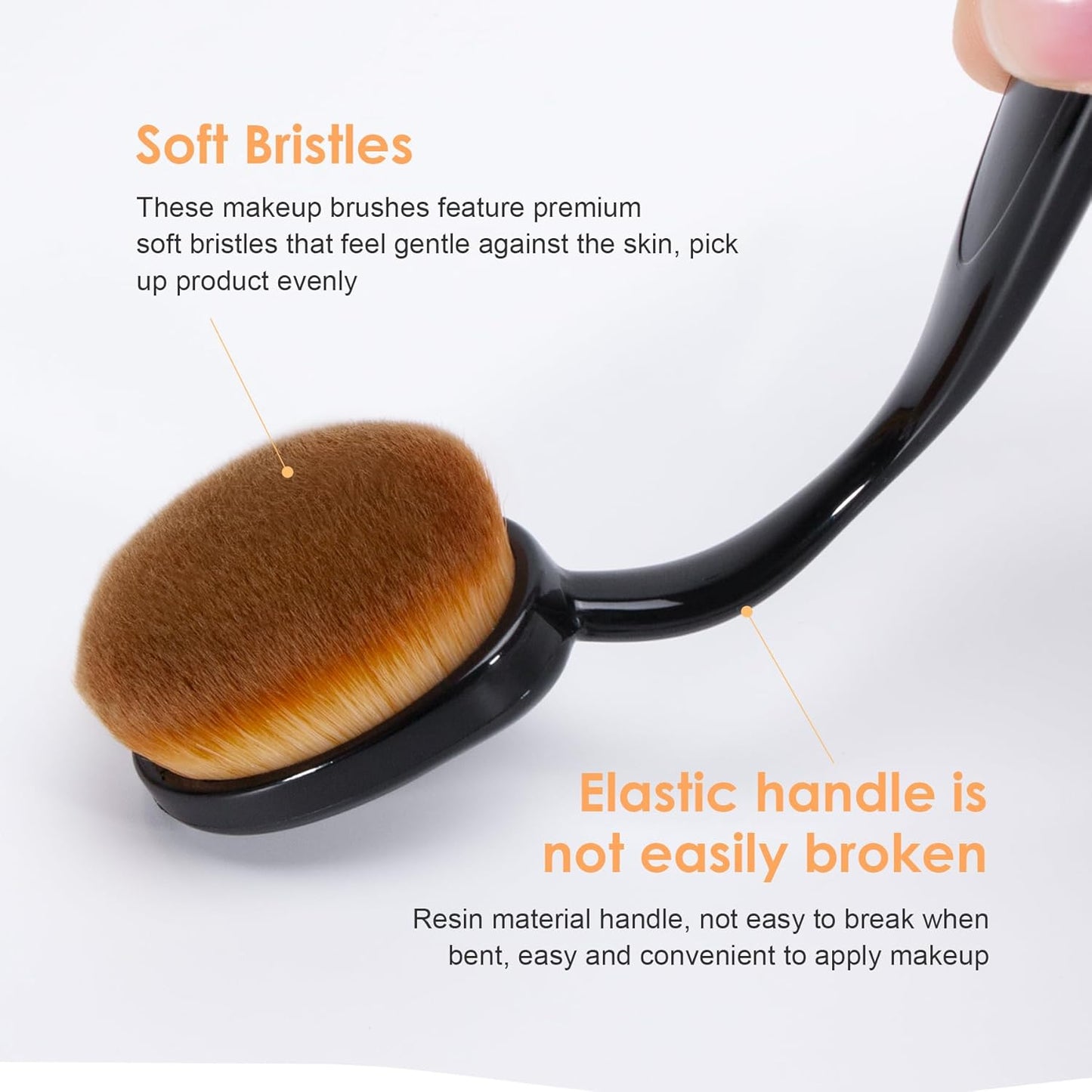 Oval Foundation Brush Set - 5 Pcs Toothbrush Makeup Brushes for Flawless Liquid & Cream Application | Black, Synthetic Hair