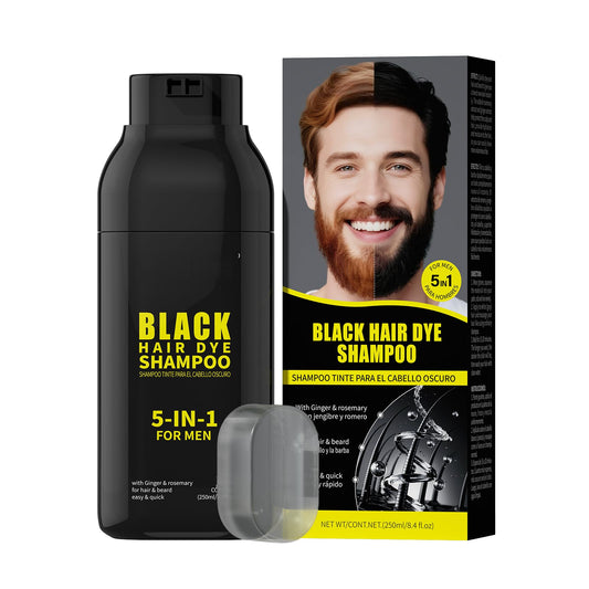 Gowwim Men's Beard Dye & Hair Dye Shampoo - Semi-Permanent Beard Dye Black, 15 Minute Natural Beard & Mustache Coloring Shampoo