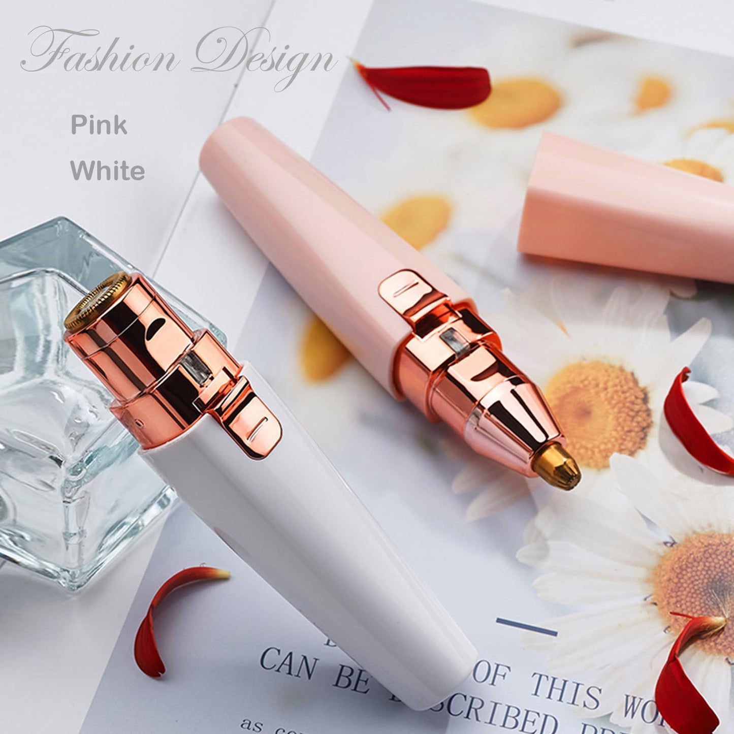 Eyebrow Facial Trimmer for Women - 2 in 1 Rechargeable Face Eye Brow Shaver - Face Remover Peach Fuzz Painless Facial Removal Built-in LED Light for Lips Arm Nose Hair Bikini Line Body (Pink)