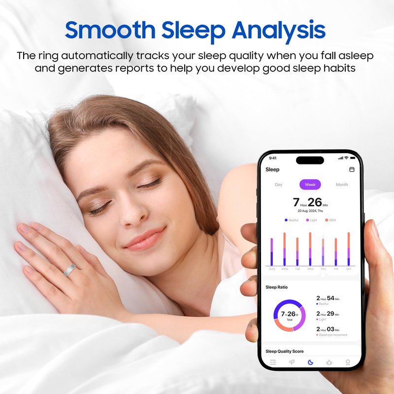 prxxhri Smart Health Ring, Featuring Stress and Sleep Monitoring Functions, Compatible with iOS and Android,Waterproof Fitness Tracker for Women & Men, No Subscription Fee. (Rose Gold, 8)