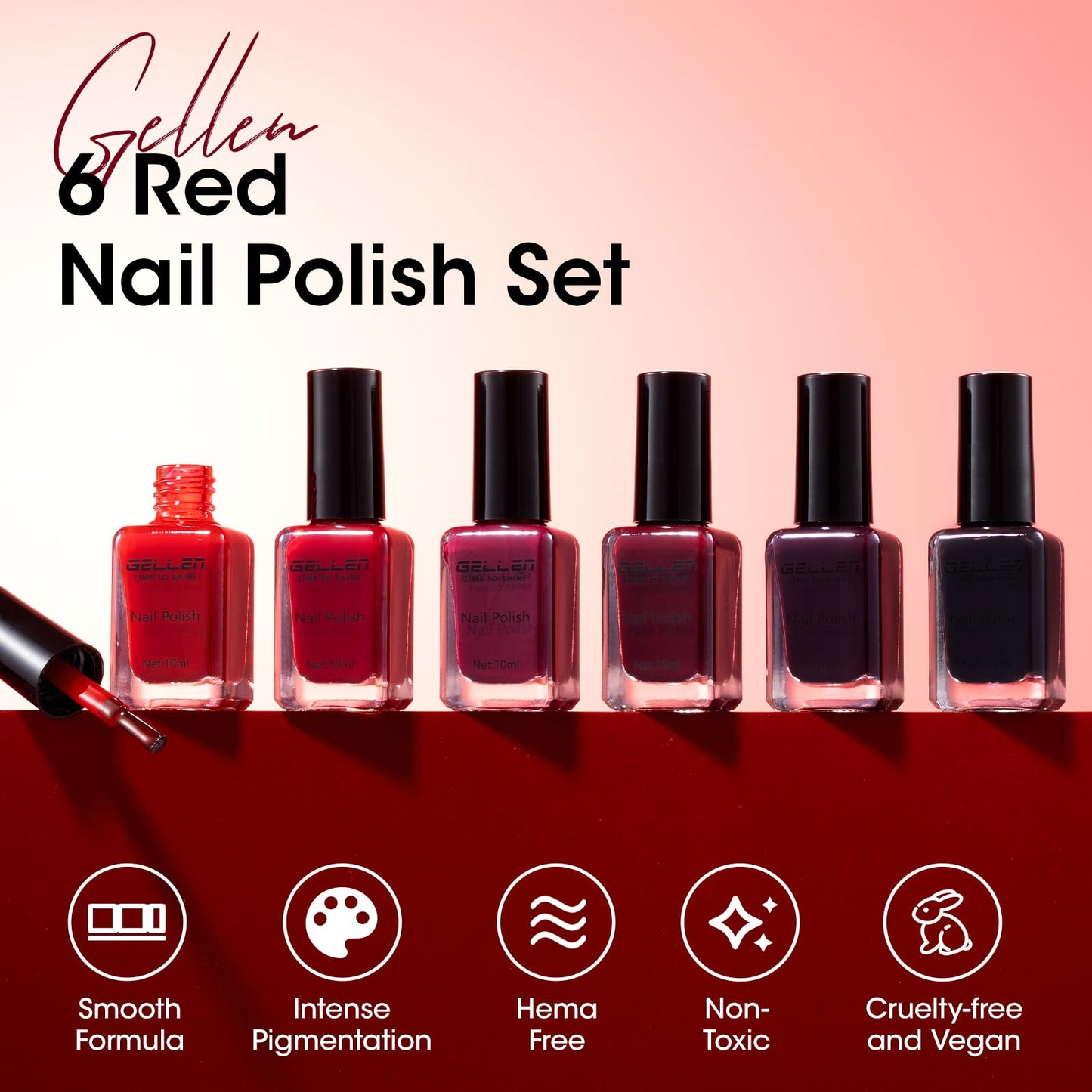 GELLEN Dark Red Nail Polish Set Fall Winter, No Light Needed, HEMA Free