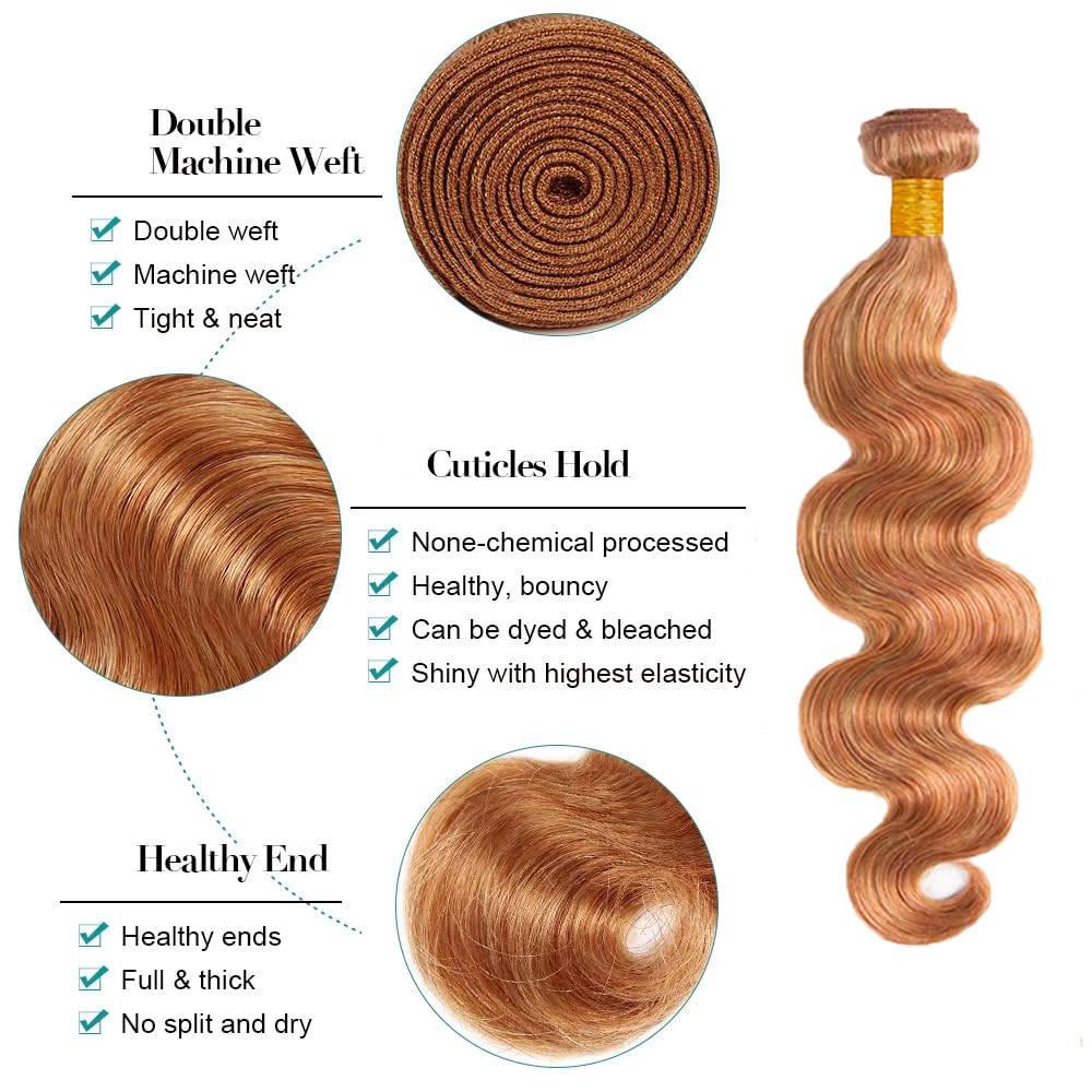 30 30 30 Inch Honey Blonde Human Hair Bundles Color 30 Brown Body Wave Bundles Peruvian Virgin P2730 Highlight Brown Bundle Hair Extensions
