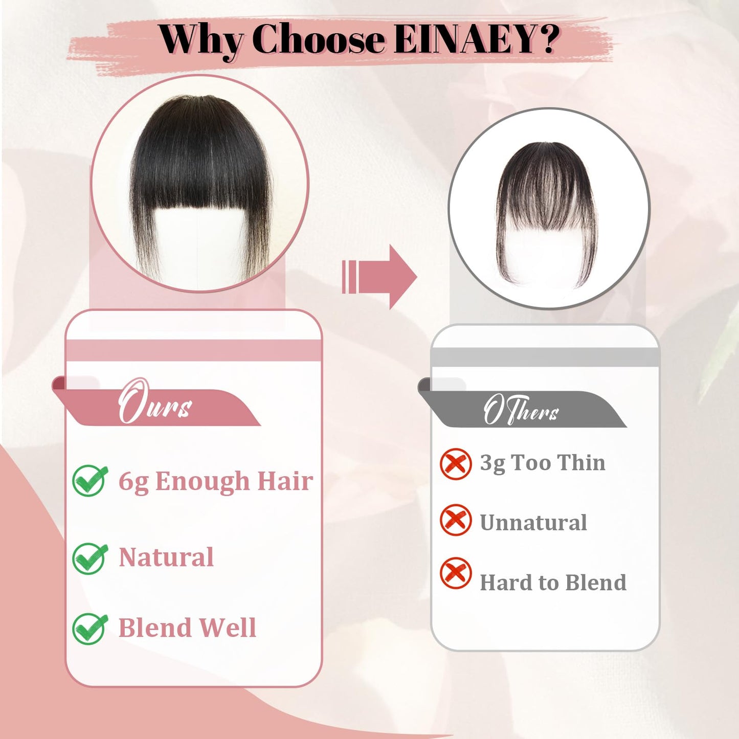 EINAEY Clip in Bangs, 100% Real Human Hair Natural Black Fake Bangs Clip in Hair Extensions Wispy Bangs Fringe with Temples Hairpieces for Women Curved Air Bangs for Daily Wear