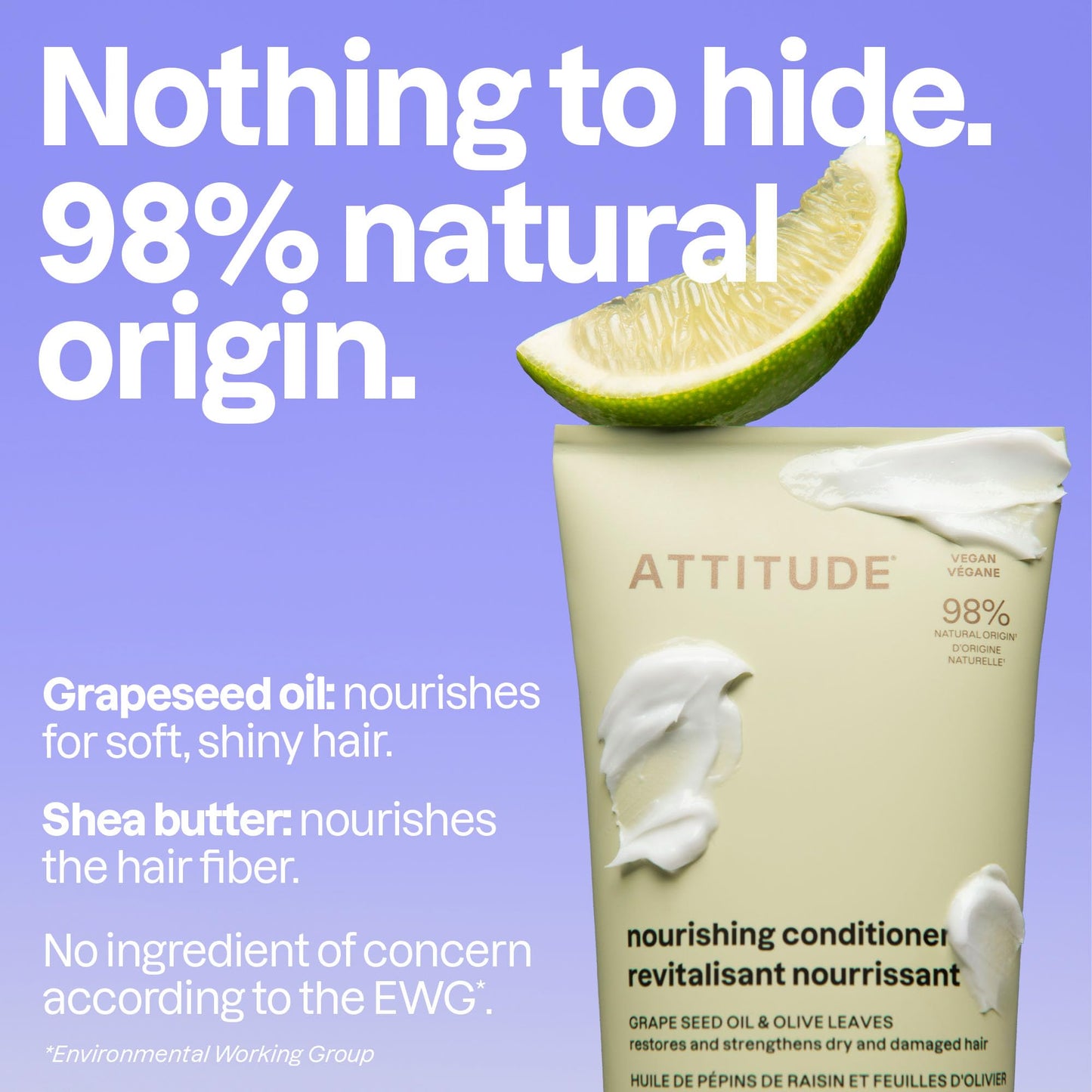 ATTITUDE Nourishing Conditioner for Dry & Damaged Hair, Essential Oils, EWG Verified, Vegan Clean Beauty Hair Care, Bergamot & Ylang Ylang, 8 Fl Oz