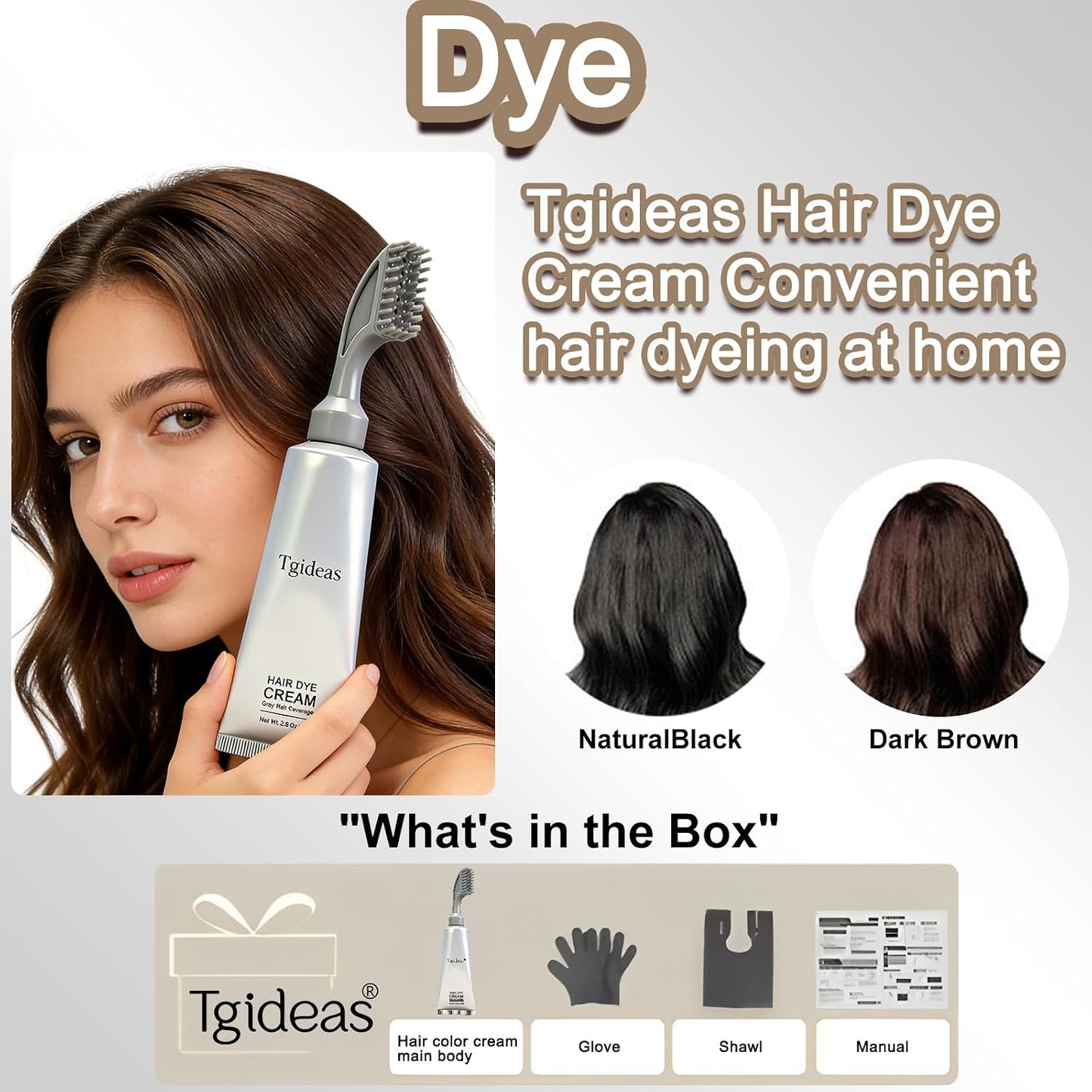 Hair Dye Cream Comb - Natural Plant Extract, Ammonia-Free Gray Coverage for All Hair Types | Dark Brown, 2.8 Oz