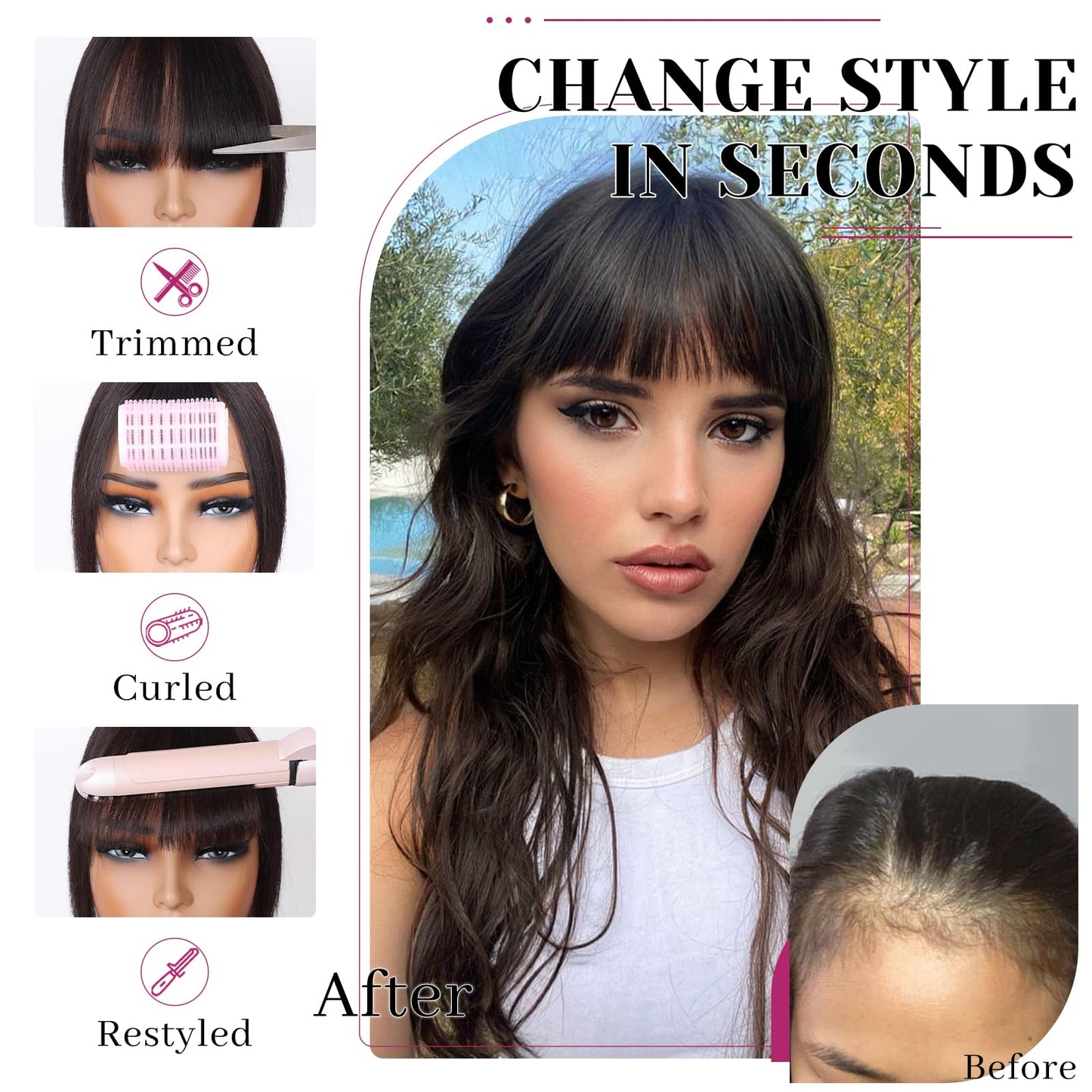 VERNA Bangs Hair Clip 360°3D Cover Hair Toppers for Women Real Human Hair,100% Real Human Hair Clip in Bangs,Hair pieces Clip on Bangs for Daily Wear