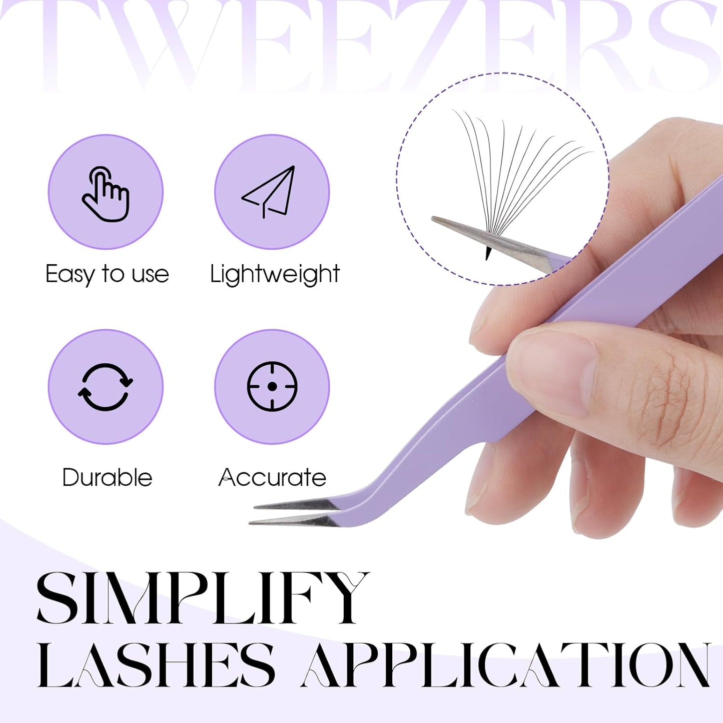 WENDY Lash Tweezers - Precision Stainless Steel Applicator Tool for Eyelash Extensions | Mega Volume, Home Use
