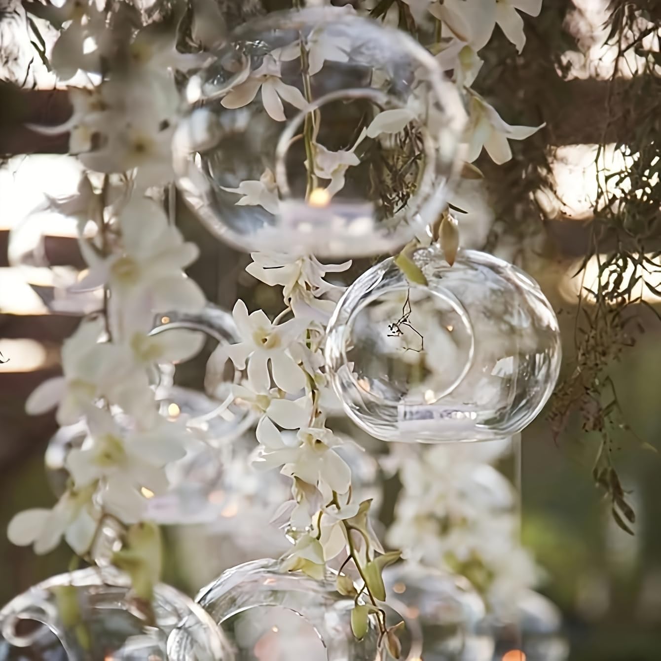 Mini Hanging Glass Tealight Candle Holder - Clear Globe Terrarium Planter | Set of 3