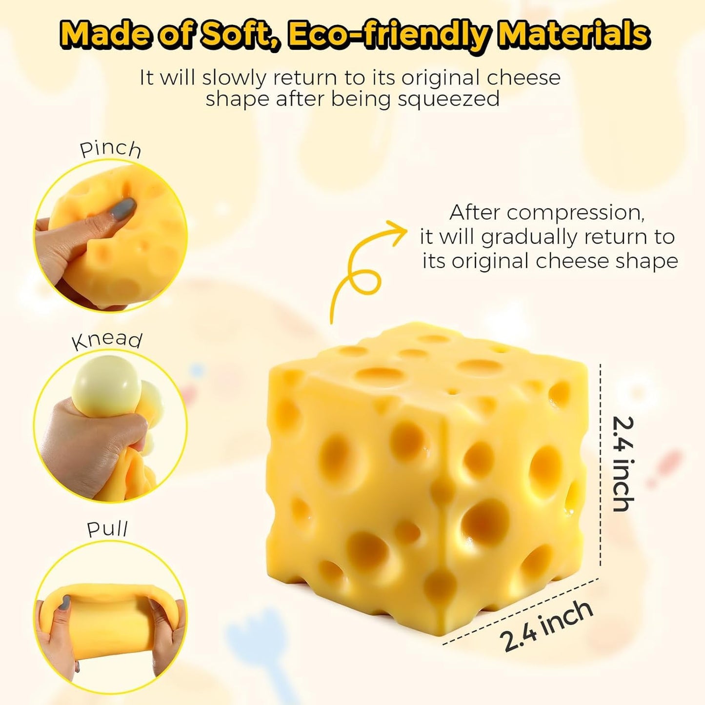 Slow Rebound Cute Butter Squeeze Stress Balls, 2026 New Squeeze Ball Realistic Butter Stick Soft Squeeze-Toys, Upgrade Stress Relief Fidget Toys Wet Slow Rebound Stress-Relief-Toy Yellow 2.4 IN