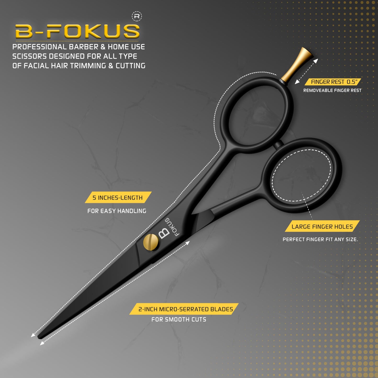 5" Premium Beard Mustache Scissors, Black High Carbon Stainless Steel Beard Scissors with 1 Beard Comb, 1 Mustache Comb, 2 Stickers and Tarvel Pouch. Beard Trimming Scissors for All Facial Hair