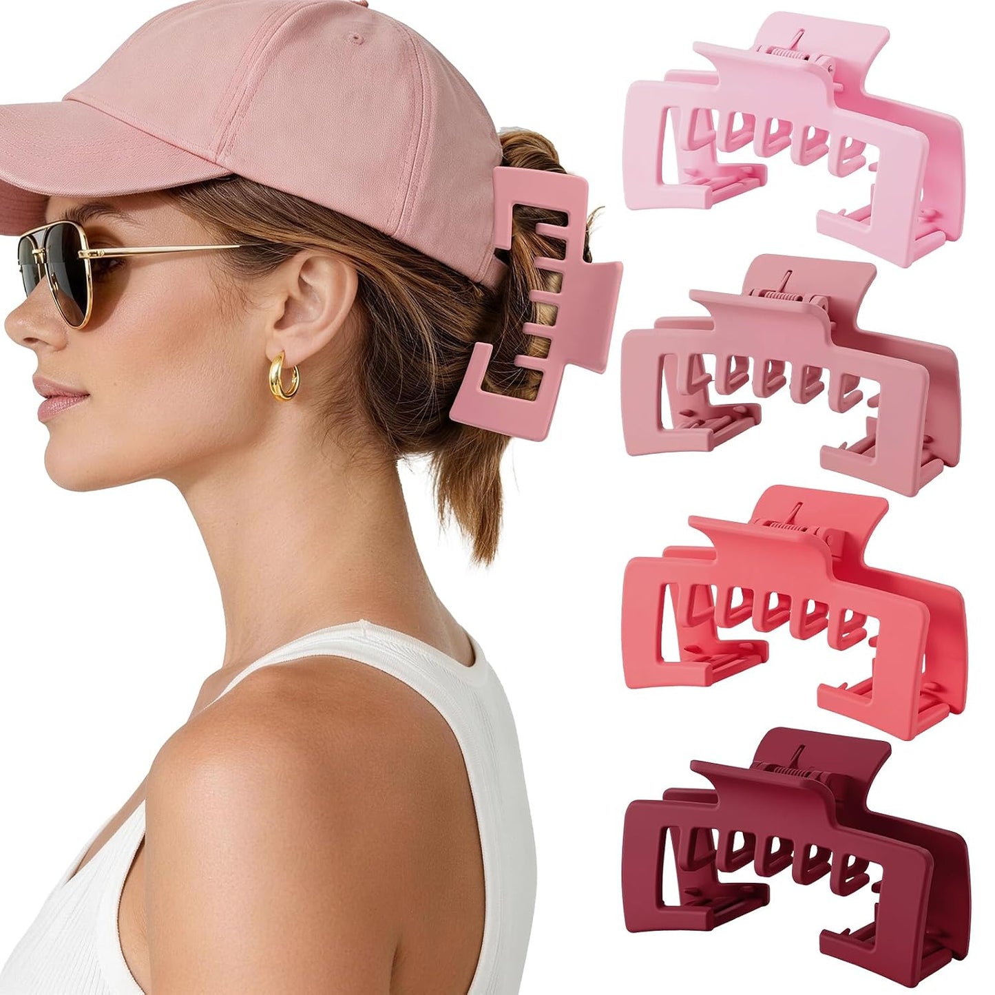 Large Hair Clips for Baseball Caps - 4.1 Inch Non-Slip Claw Clips for Women & Girls | Checkered Design