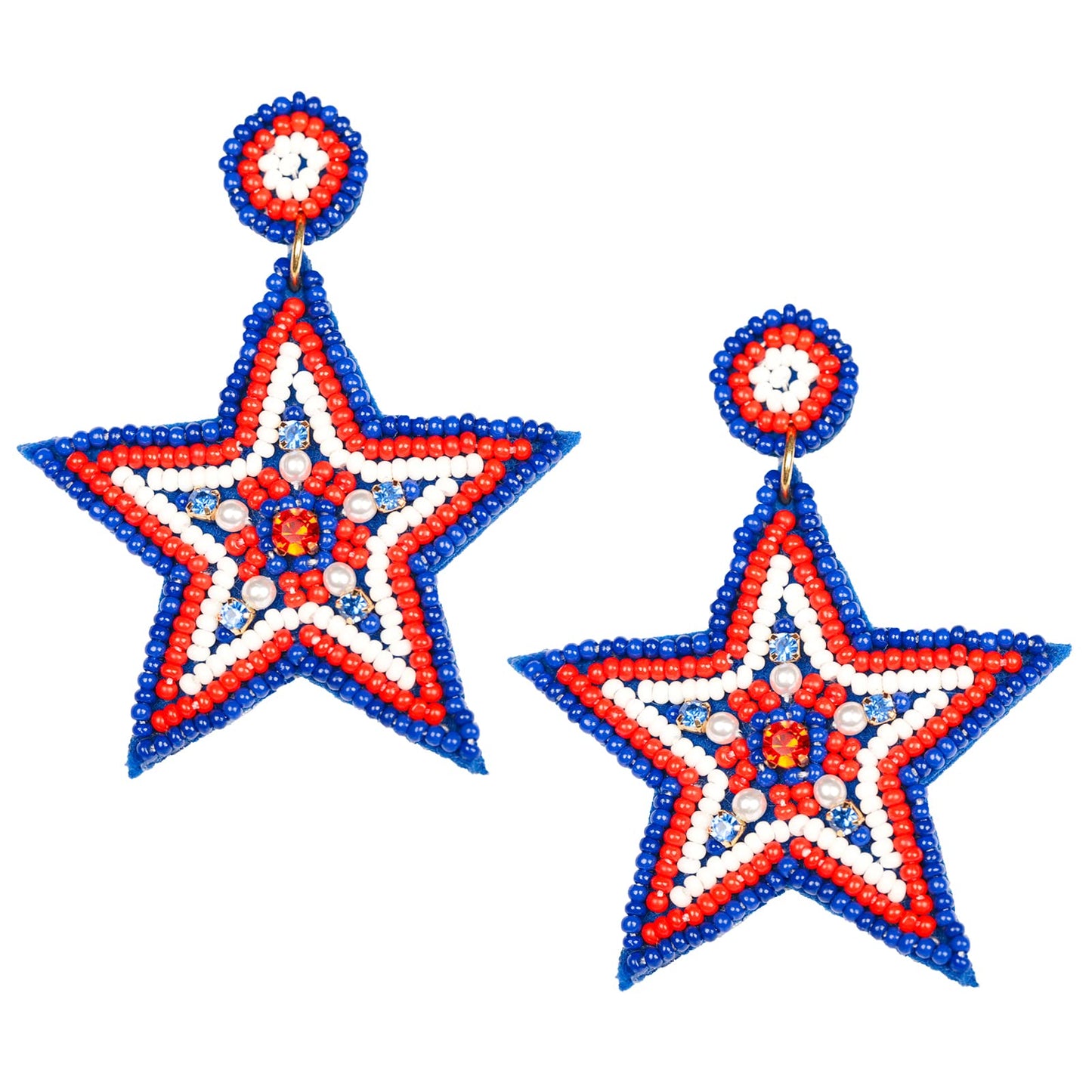 ALMHH 4th of July Earrings, Handmade Beaded Patriotic Earrings for Women, Star American Flag Dangle Drop Independence Day Patriotic Holiday Gifts
