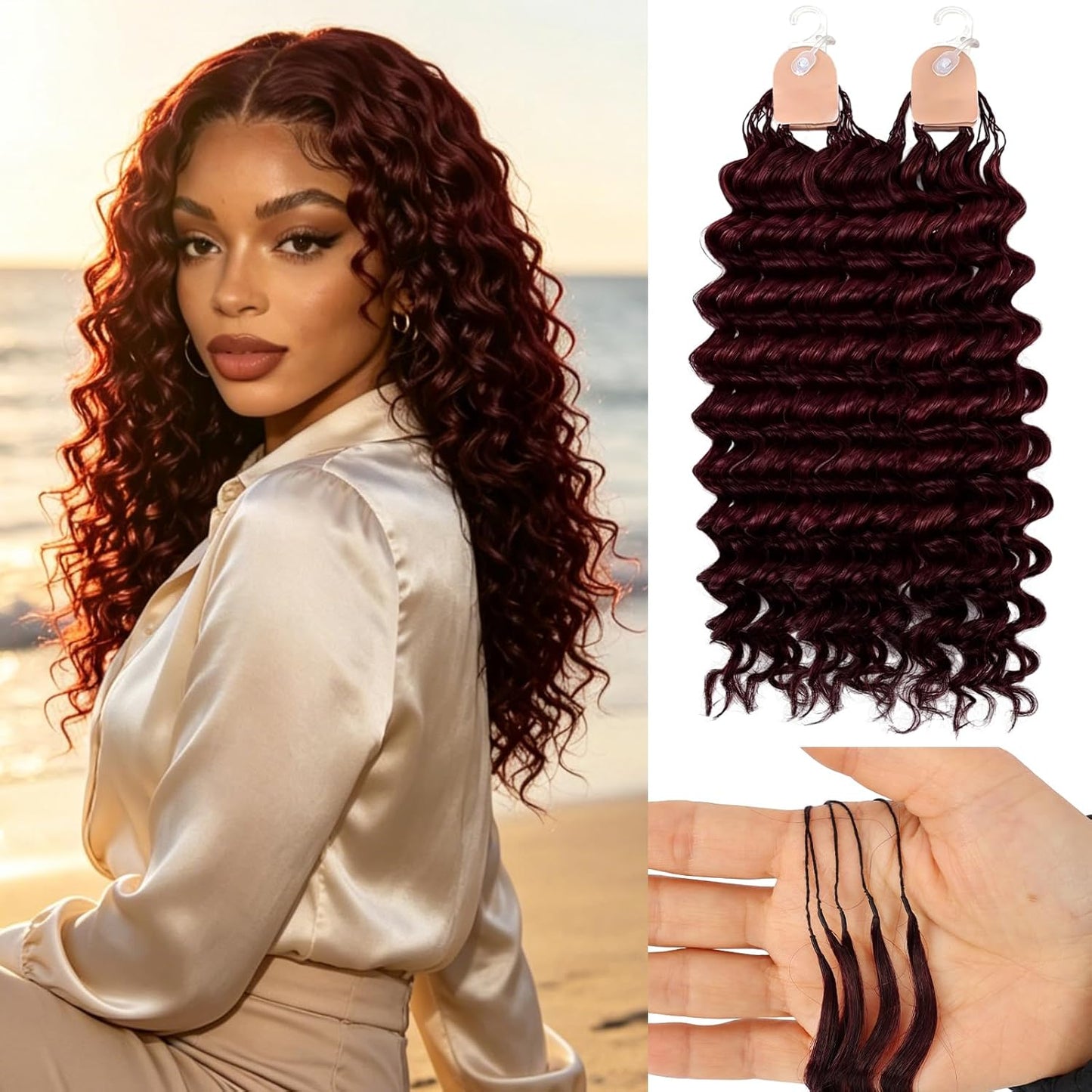Human Crochet Hair for Black Women - 16 Inch Deep Wave Crochet Hair | Lightweight, Natural Look, 100 Strands