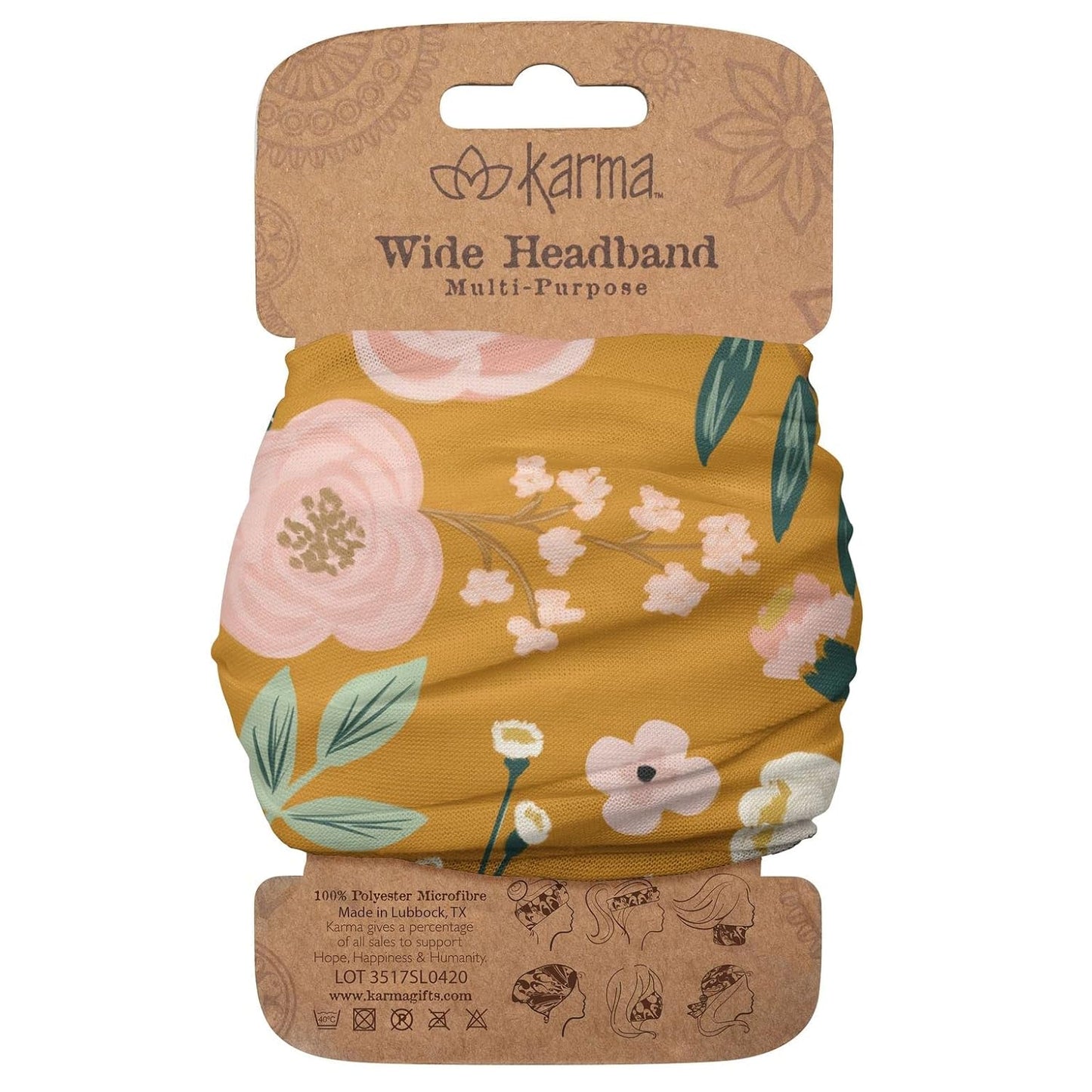 Floral Headband for Women - Teal/Apricot Split Design | Wide Fabric & Stretchy Hair Scarf
