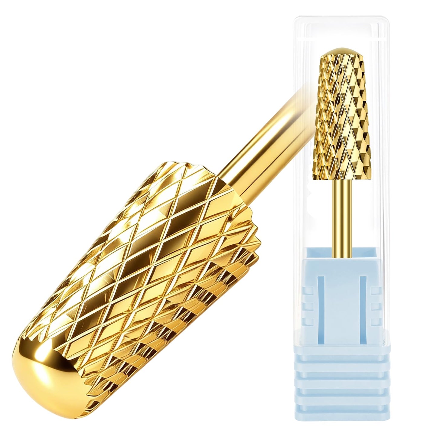 FANTEXY 3/32" Nail Drill Bit - Smooth Round Top Gold Tungsten Carbide Nail Drill Bits, Safety Remover for Acrylic Nail, Pedicure Gel Nail File Drill Bit, Drills Bit for Nails Art Tools (Medium-M)