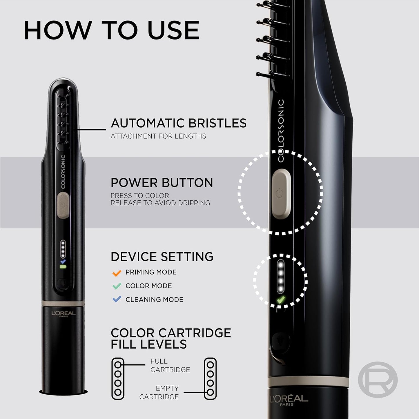L'Oreal Paris Colorsonic Hair Dye Device - Mistake-Free Root Touch Up & Gray Coverage | All Hair Colors Available