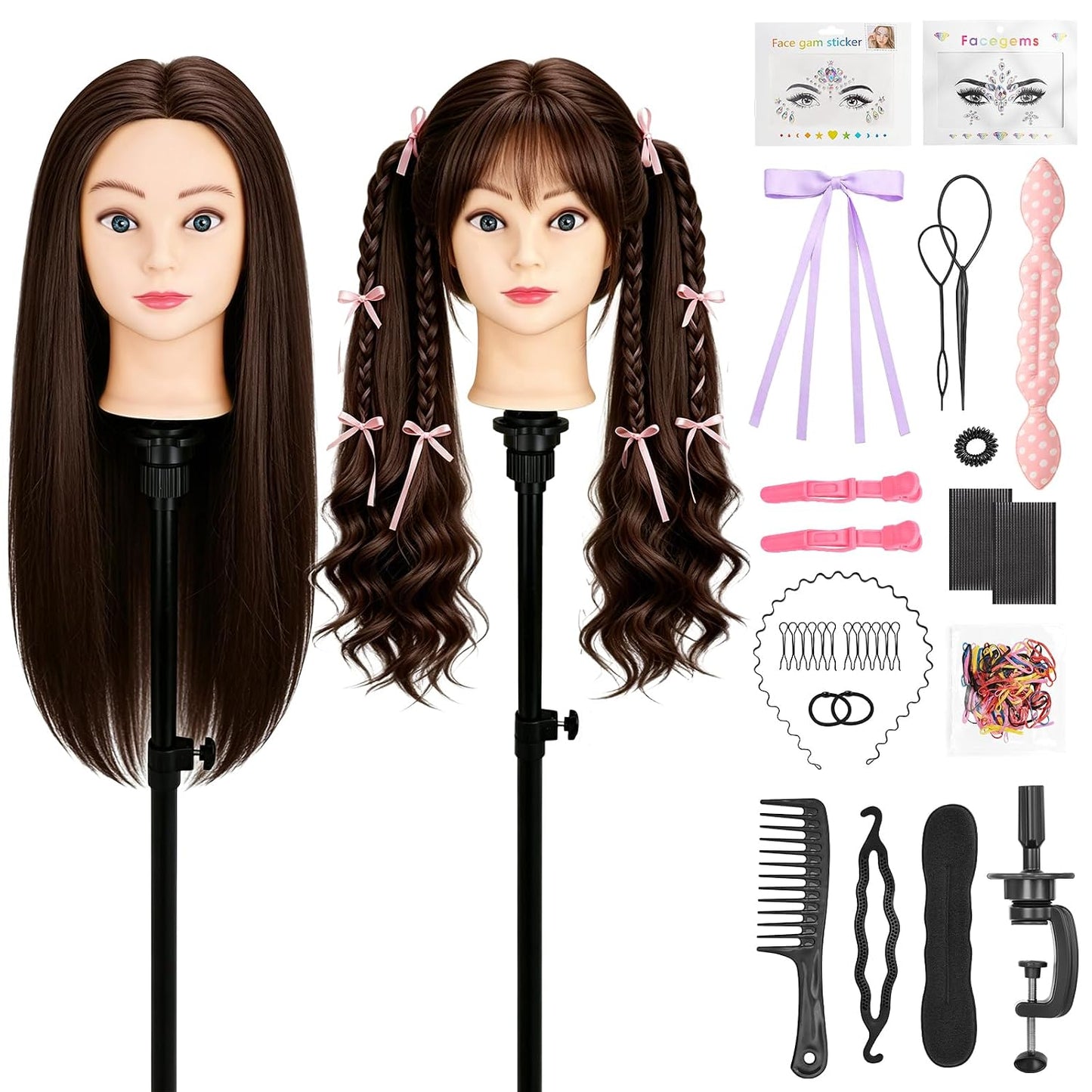 Mannequin Head - 90% Human Hair 23 Inch | Cosmetology Styling & Braiding Practice with Wig Stand
