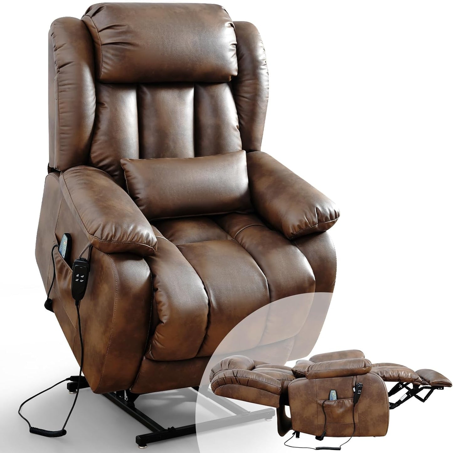 Infinite Position Lift Recliner Chair - Dual Motor Power with Massage & Heating | Extended Footrest, USB Ports, Remote Control, Beige Leather