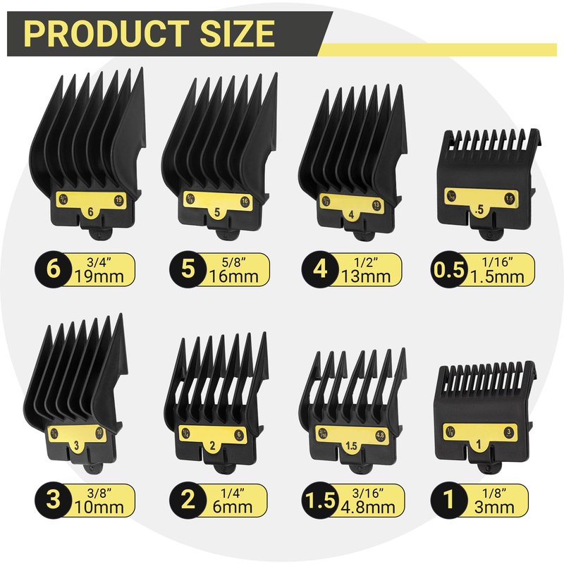 8 Packs Clipper Guards Replacement for BaBylissPRO Barberology FX870, FX880, FX825, FX673,FX899 and FX890 Clippers, Trimmer Guards Cutting Length from 1/16'' to 3/4'', Black