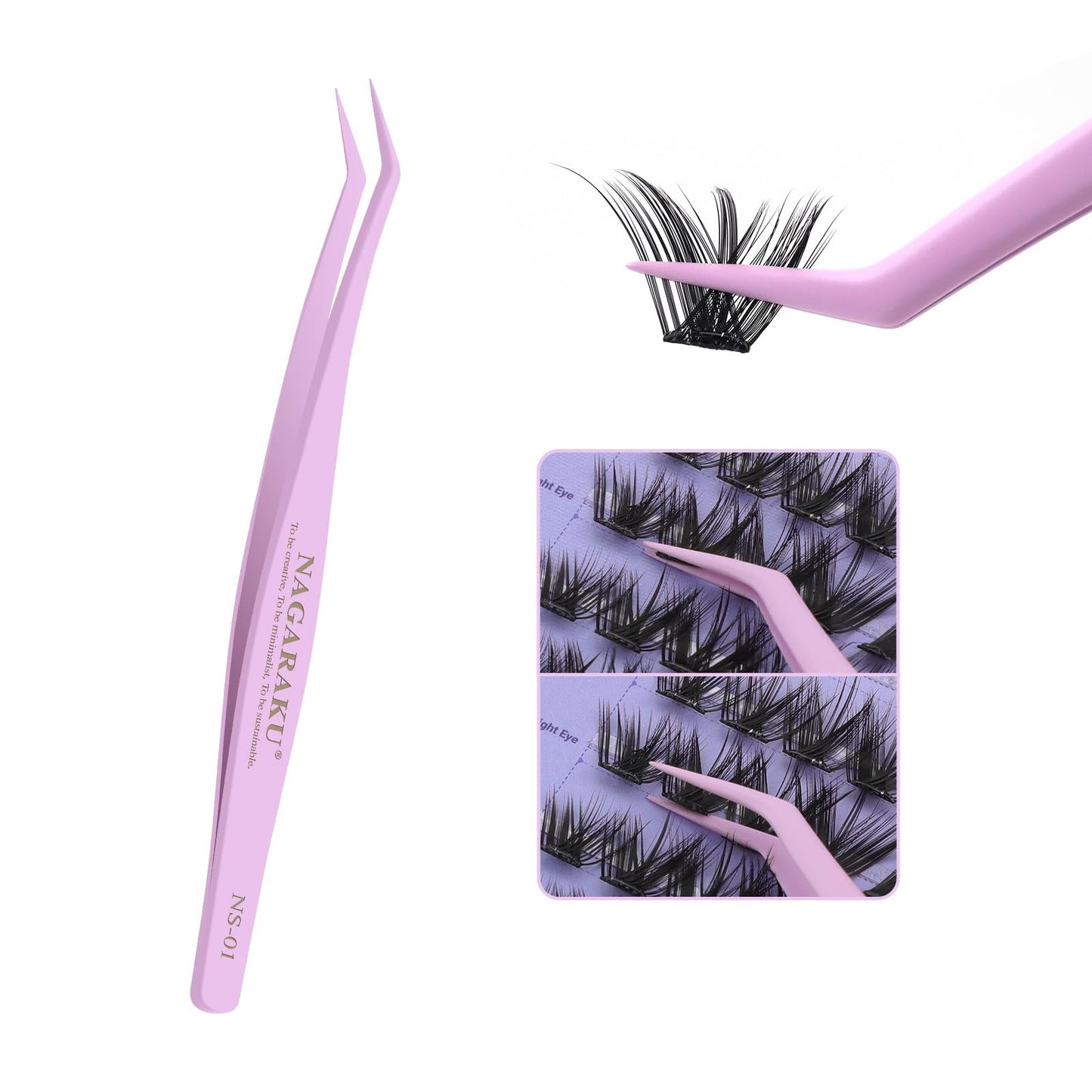 NAGARAKU DIY Cluster Lashes Tweezers, NS-01 Non-stick DIY Tweezer Eyelash Applicator Nano Anti-Stick Coating Precision Pinzas Light Ergonomic for Flawless DIY Lash Extensions Makeup