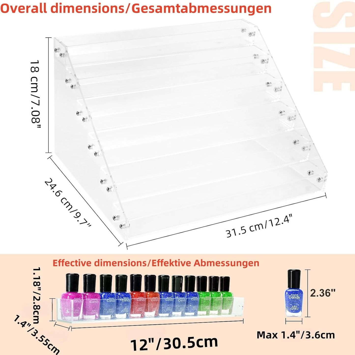 Acrylic Nail Polish Organizer Rack - 6 Tier Gel Polish Holder & Display Shelf | Holds Up to 72 Bottles
