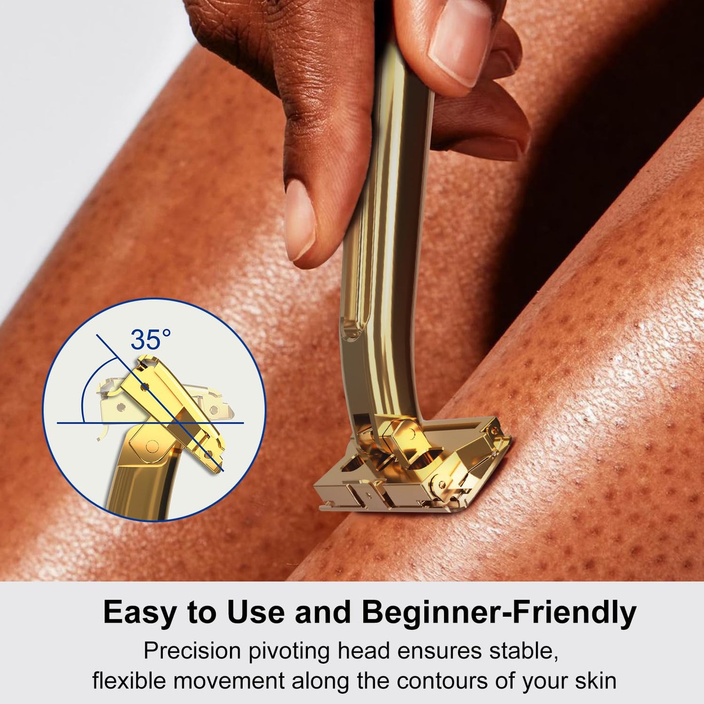 THURLADY Dual-Blade Safety Razor with Pivoting Head, Reusable Metal Razors for Men, with 20 Double Edge Blades and Stand, Smooth Close Clean Shave, Golden
