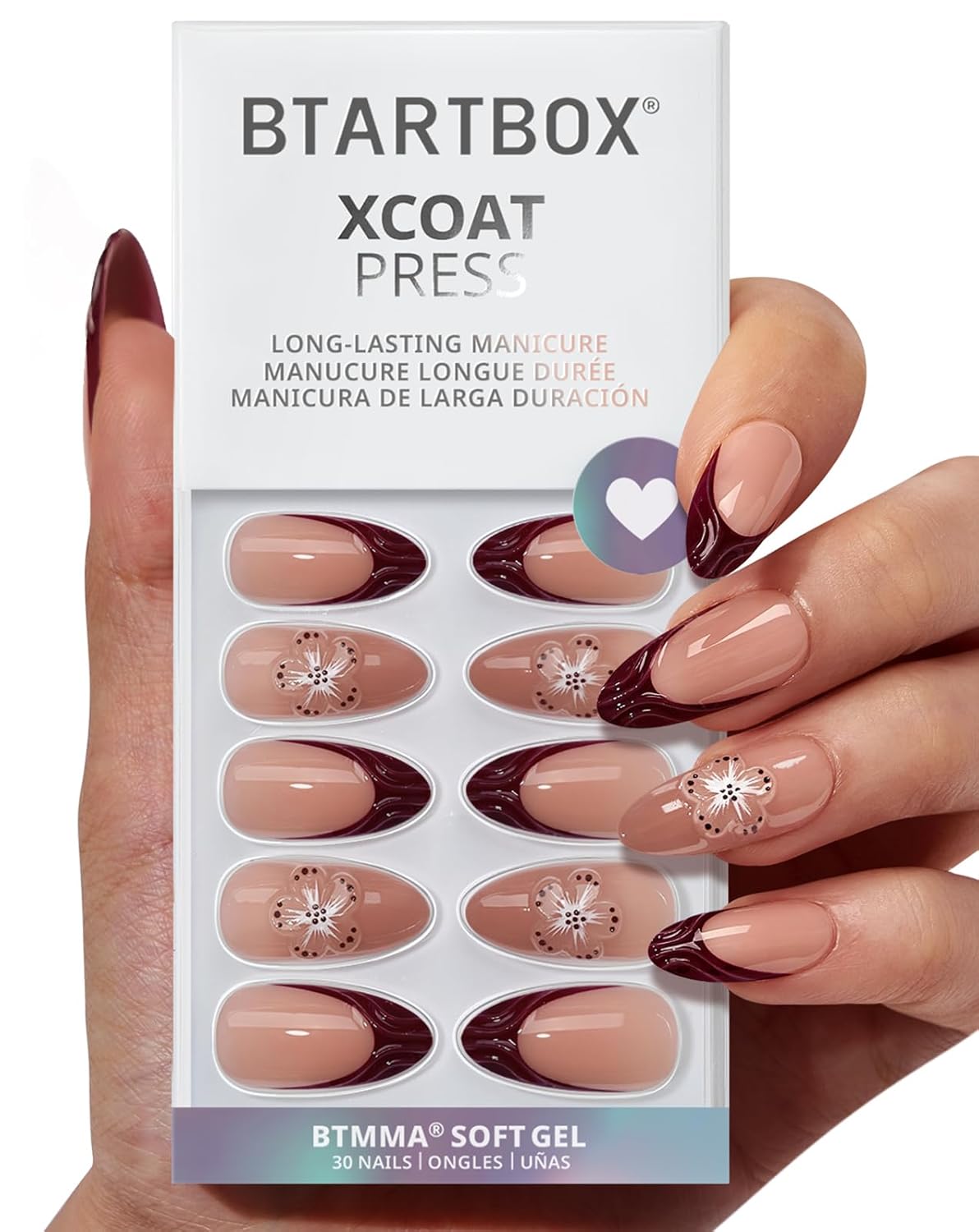 French Tip Press On Nails - Chrome Short Almond Design | Semi-Transparent Soft Gel, 16 Sizes, 32 Piece Kit