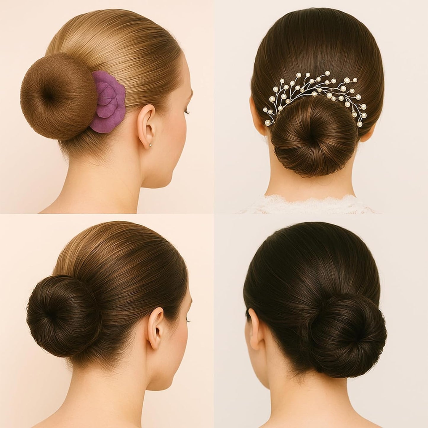 Brown Hair Bun Maker Set - 3 Pcs Hair Donut Tool for Kids & Women | Includes 3 Elastic Bands, Ideal for Short & Thin Hair (3 Inch)