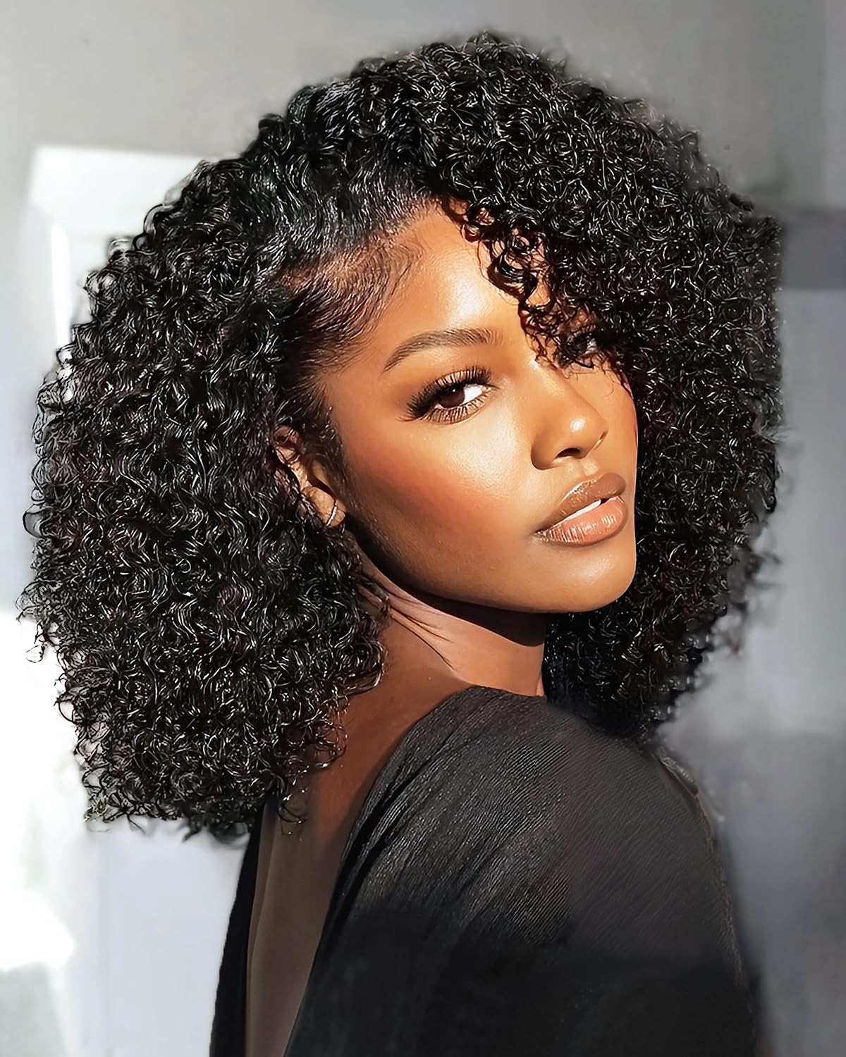 Kinky Curly Half Wig - 200% Density Human Hair | Glueless 3-in-1 Flip Over Headband Wig for Women - 16 Inch