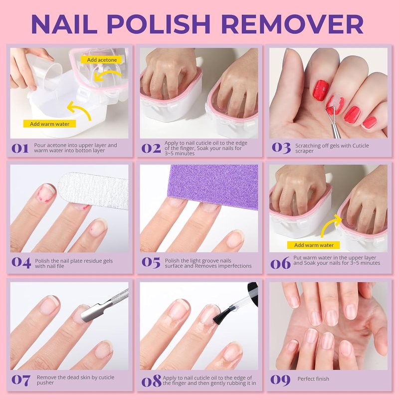 Nail Soaking Bowl Kit - 10 Acetone-Proof Bowls for Gel Polish Removal | Manicure Tools Included