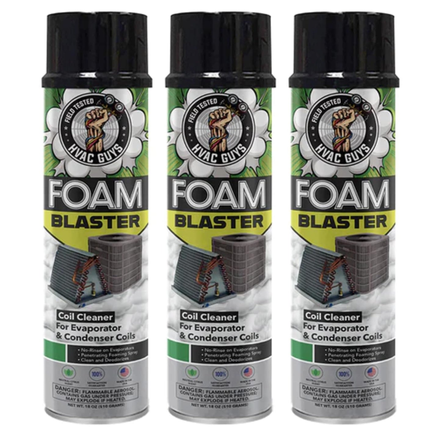 Leak Saver Foam Blaster AC Coil Cleaner Foam Spray | HVAC Coil Cleaner for AC Unit | Professional Deep-Penetrating Formula for Evaporator (No Rinse) & Condenser (Light Rinse) - 3 Pack
