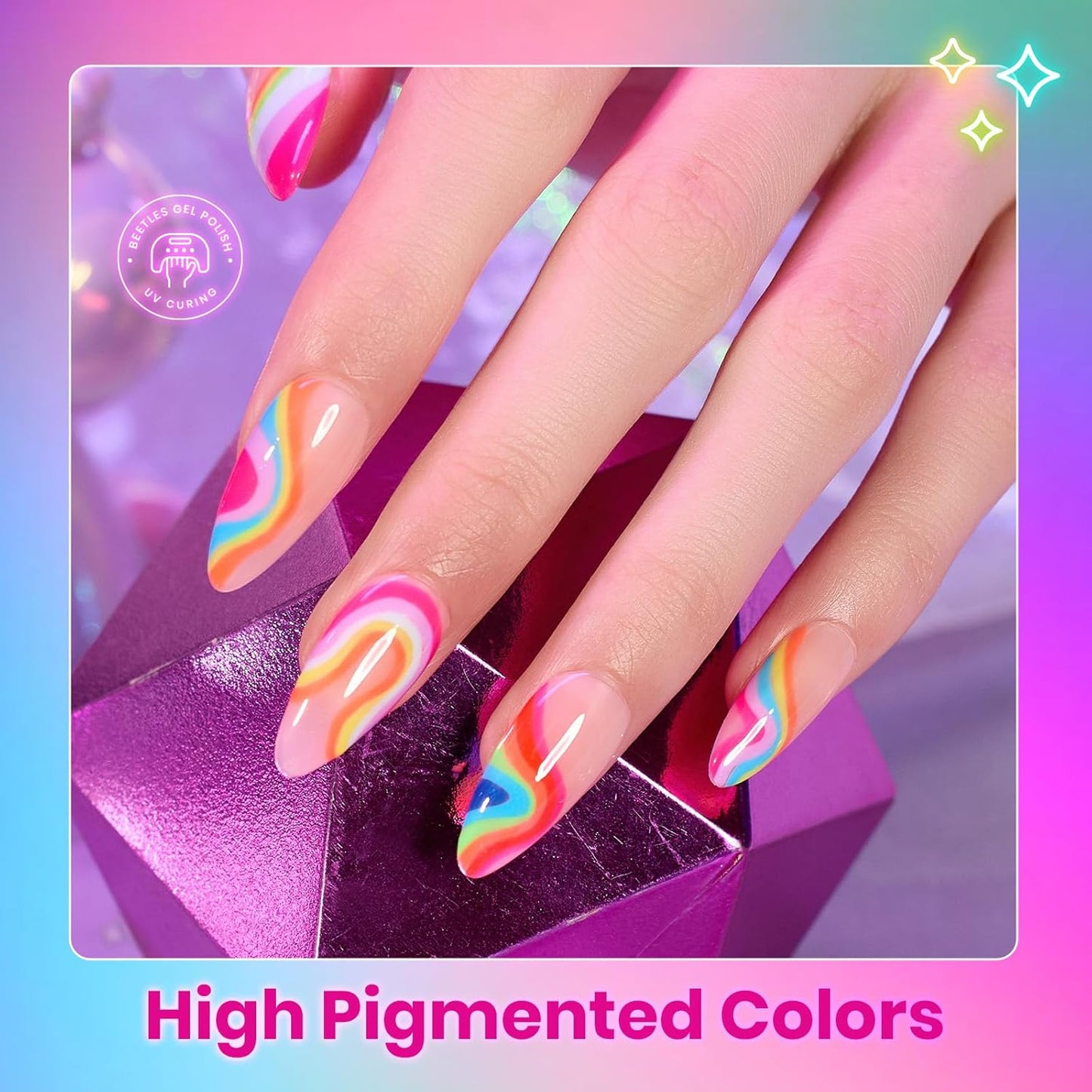 Beetles Neon Gel Nail Polish Set - 20 Vibrant Summer Colors | Includes Base & Top Coat, Soak Off UV Manicure Gift for Women