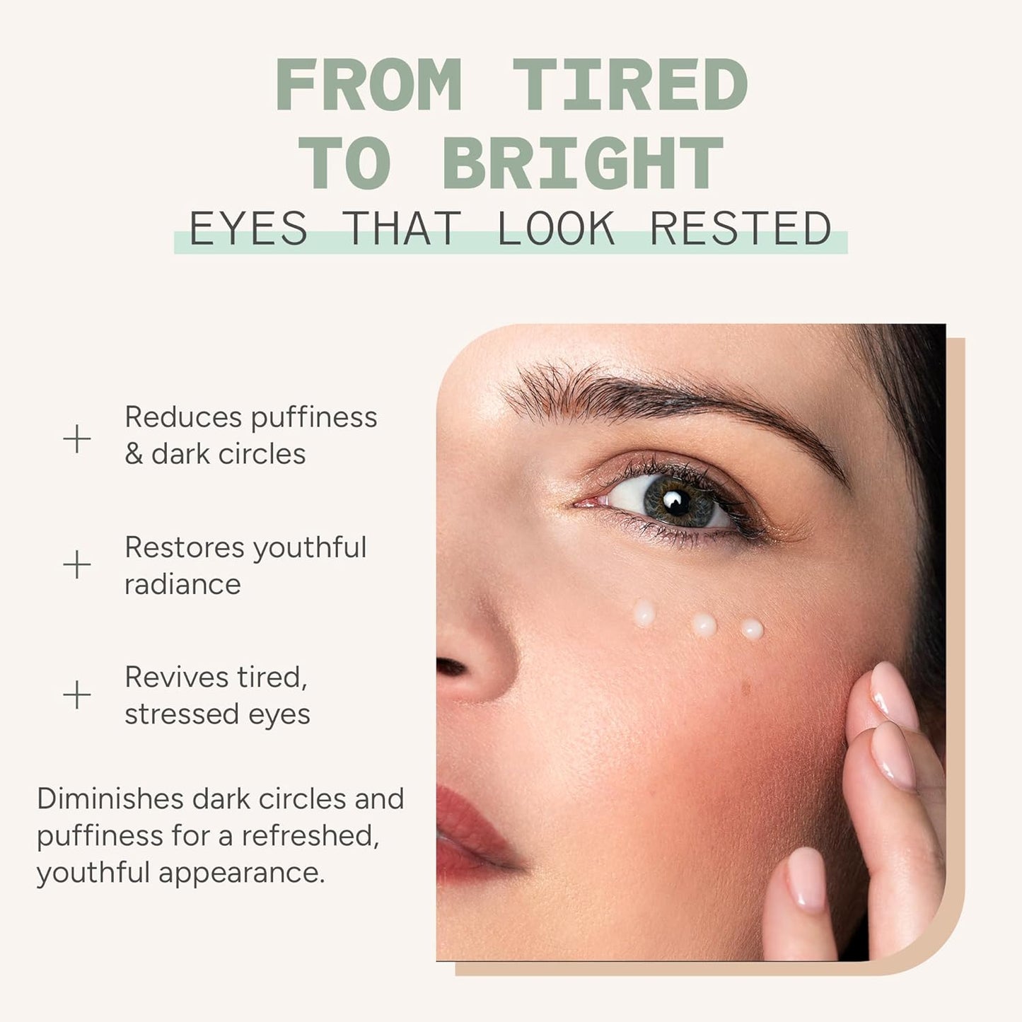 Under Eye Cream for Dark Circles - Caffeine & Peptides, Firming Formula for Puffiness & Fine Lines | 0.5 oz