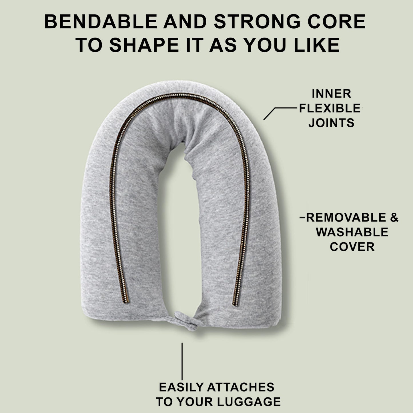 Dot&Dot Twist Memory Foam Travel Pillow, Bendable Neck Pillow for Airplane, Car and Home, 26-Inch Adjustable Roll with Washable Cotton Cover, Gray