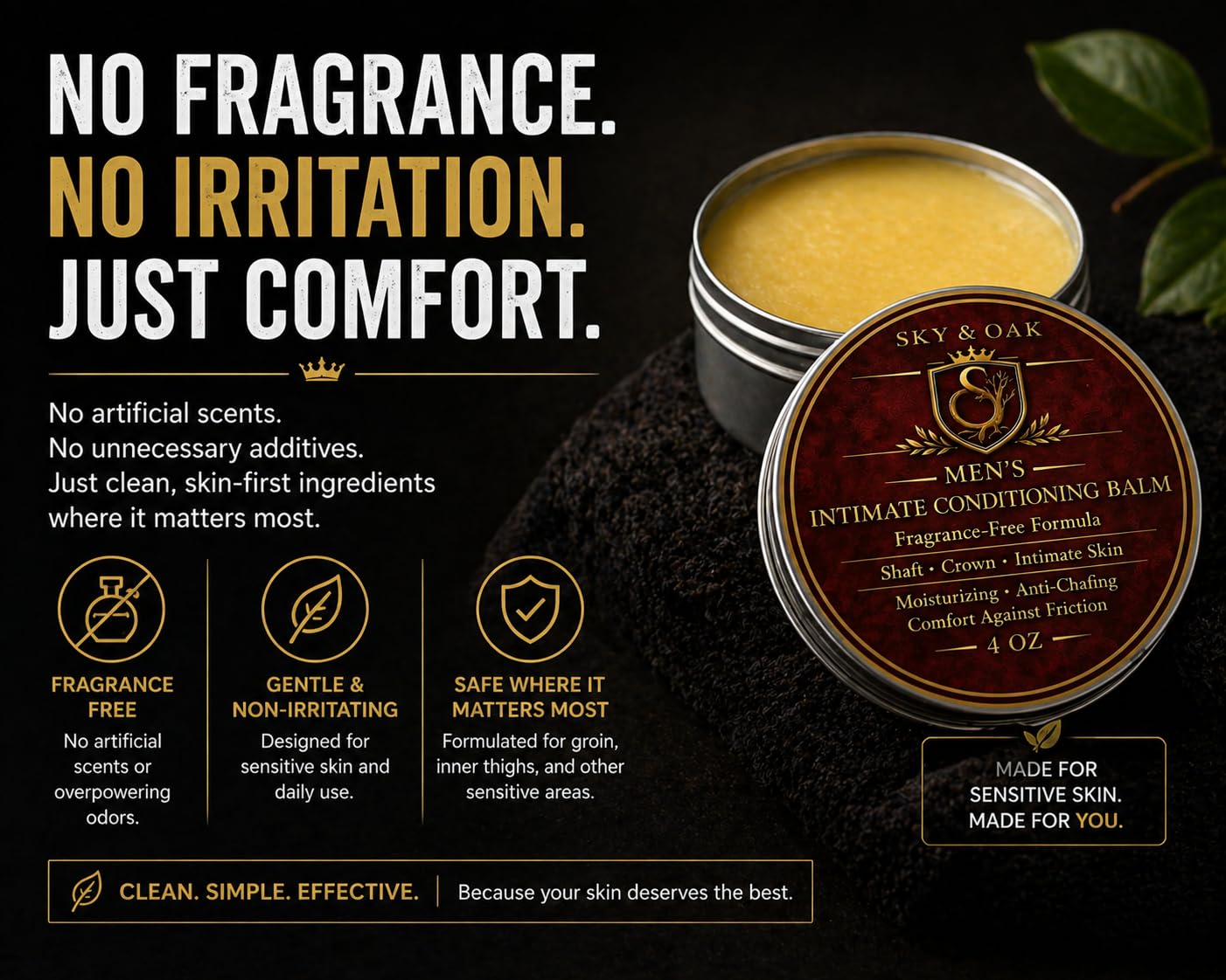 Men’s Intimate Conditioning Balm | Fragrance-Free Grooming for Sensitive Skin - 4 oz