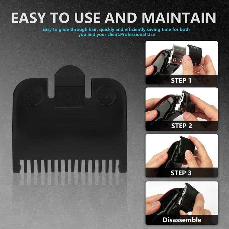 Replacement for Wahl Professional #1 Guide Comb Attachment No.1 1/8" (3.0mm) and Color Coded Clipper #1/2, 1/16", 1.5mm -Black
