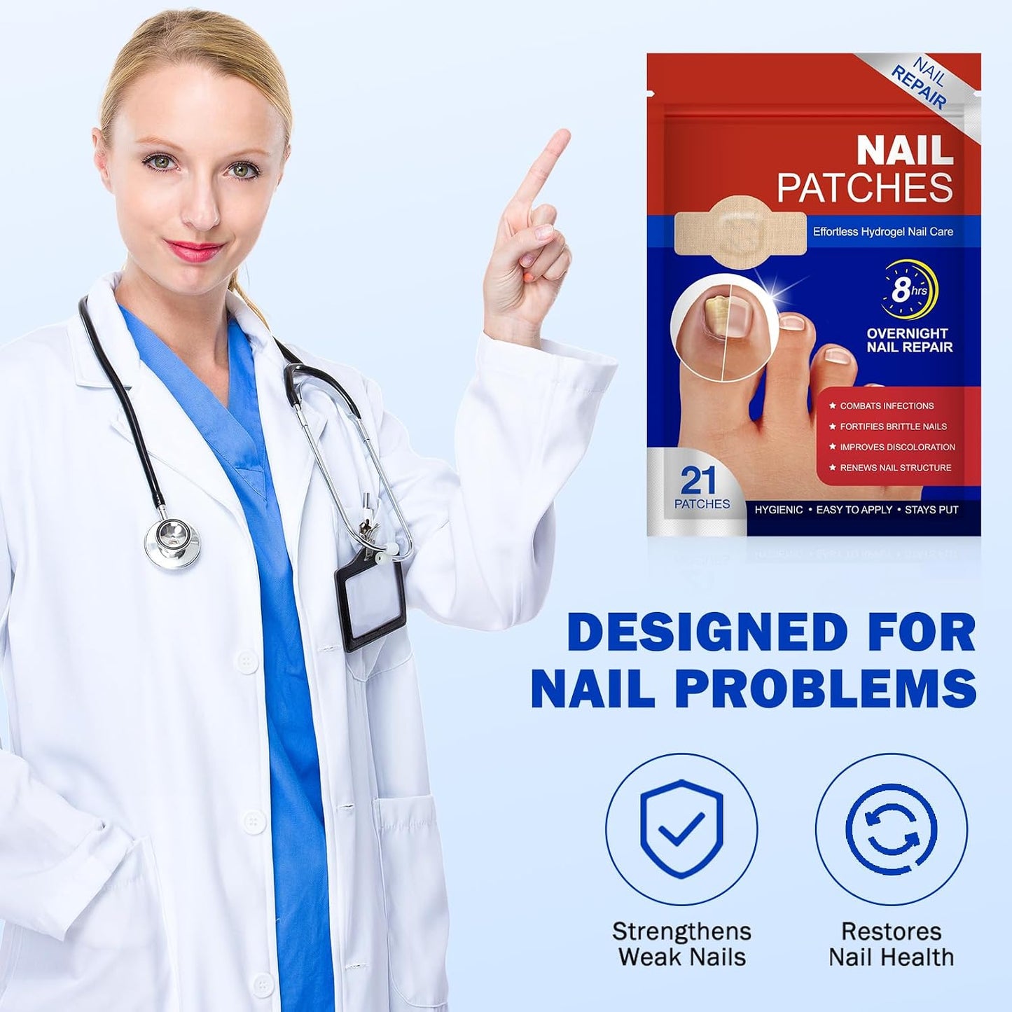 Toenail Treatment Patches - Extra Strength Hydrogel Repair for Damaged, Thick & Brittle Toenails | 42PCS Set