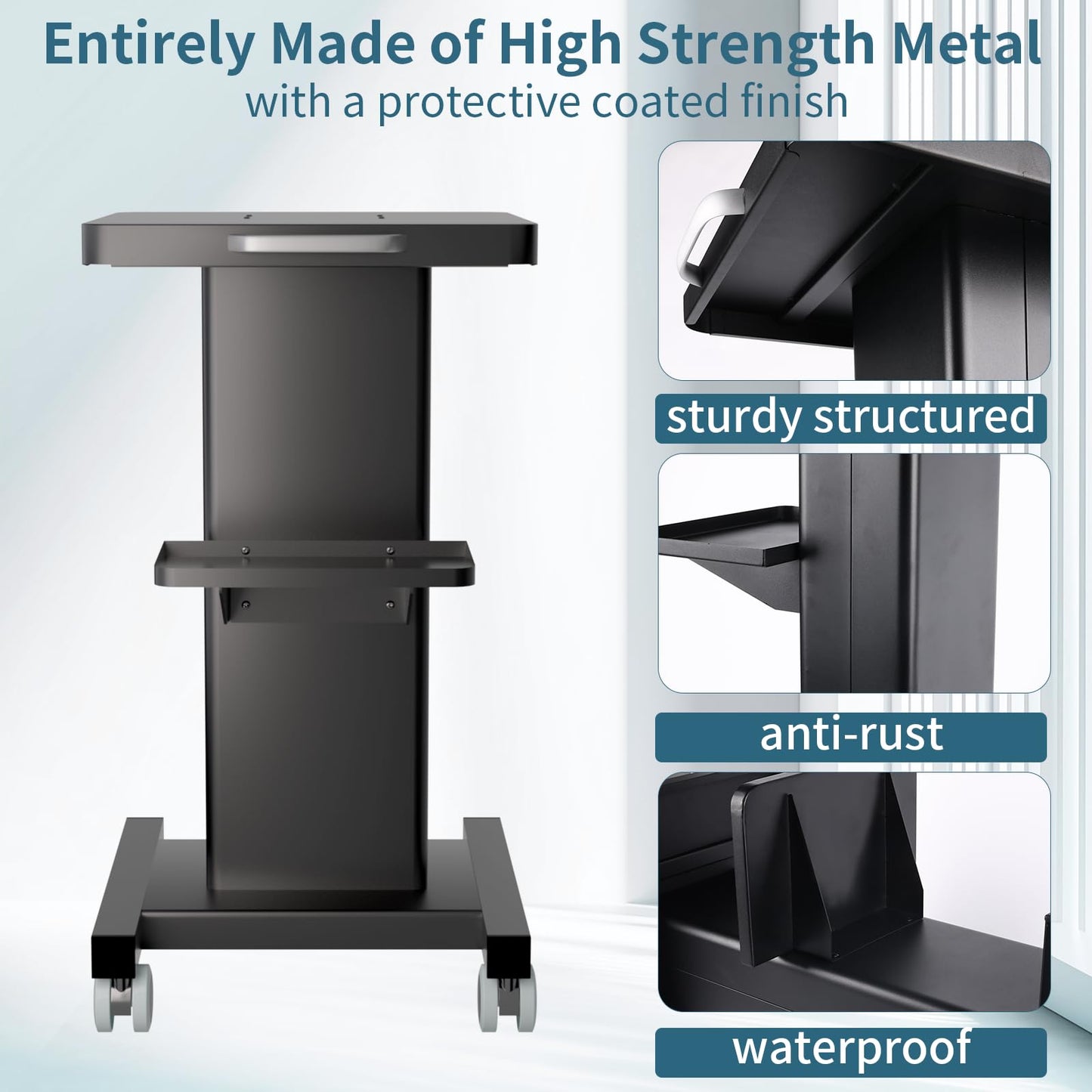 Esthetician Trolley Cart with Wheels, Heavy Duty Metal Beauty Machine 3 Tier Rolling Cart, Load 220Lbs, Durable Full Body Metal Construction for Professional Salons