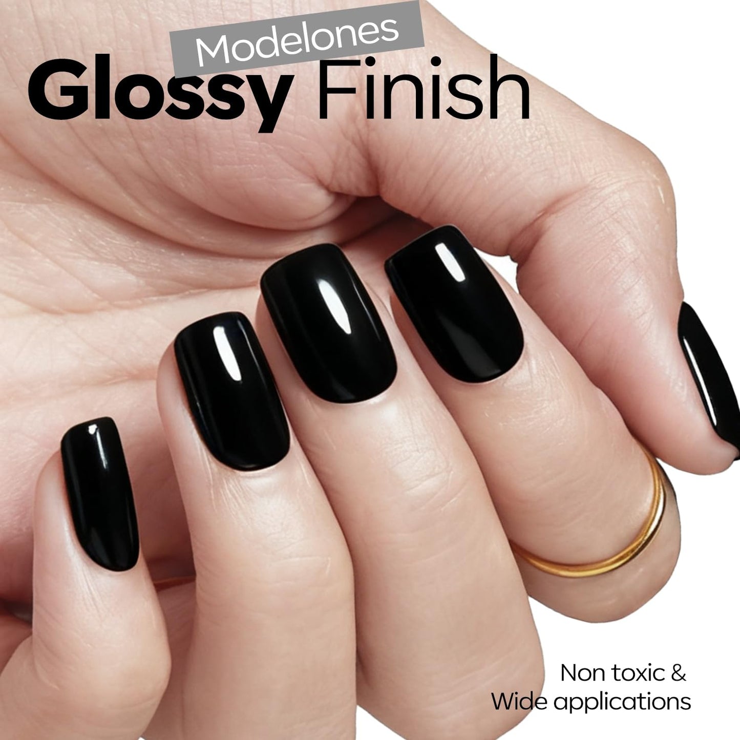 Modelones Black Gel Nail Polish - High Gloss Soak Off 15ml | DIY Manicure at Home